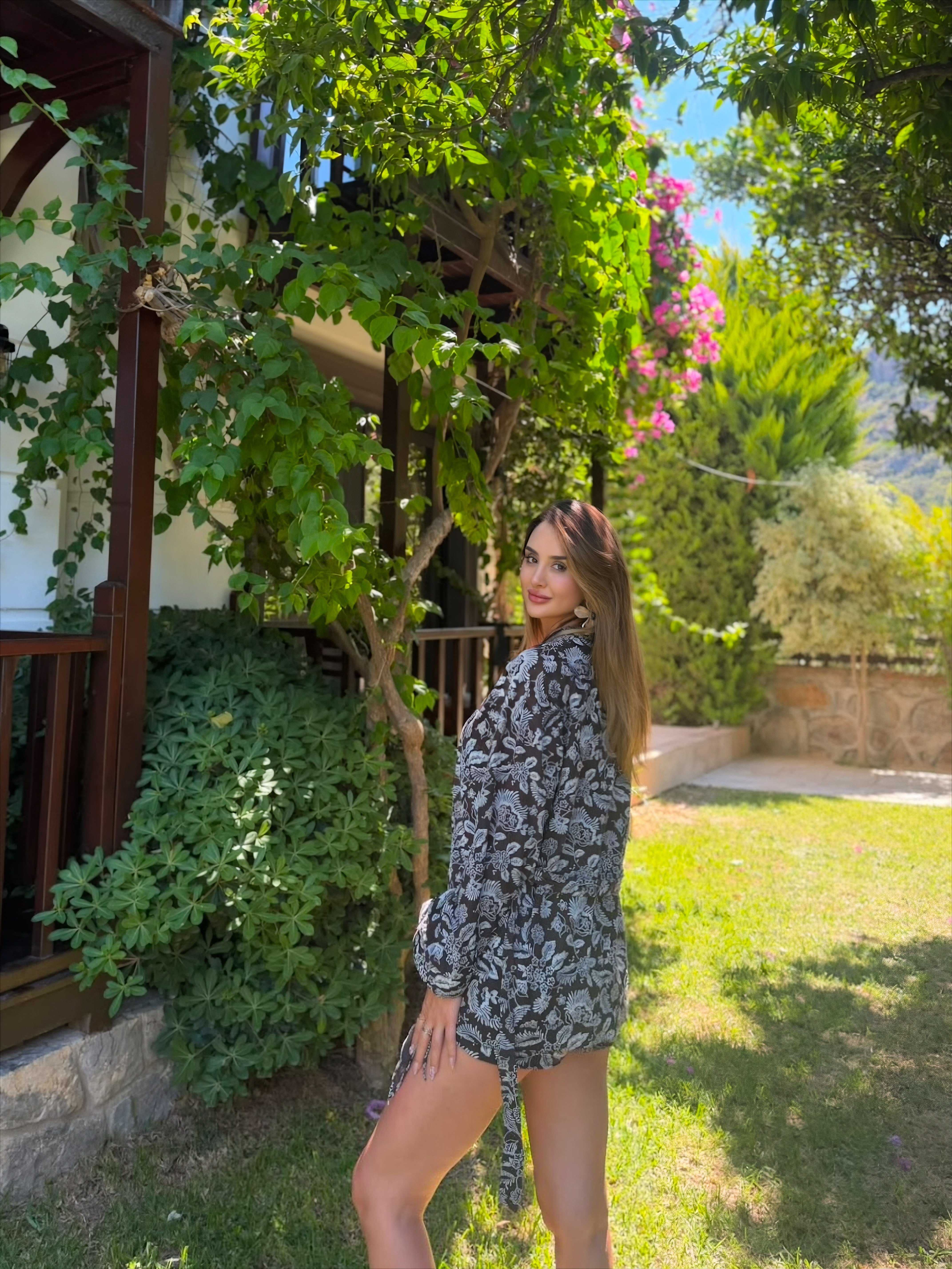 Clara İşlemeli Kimono Kahverengi