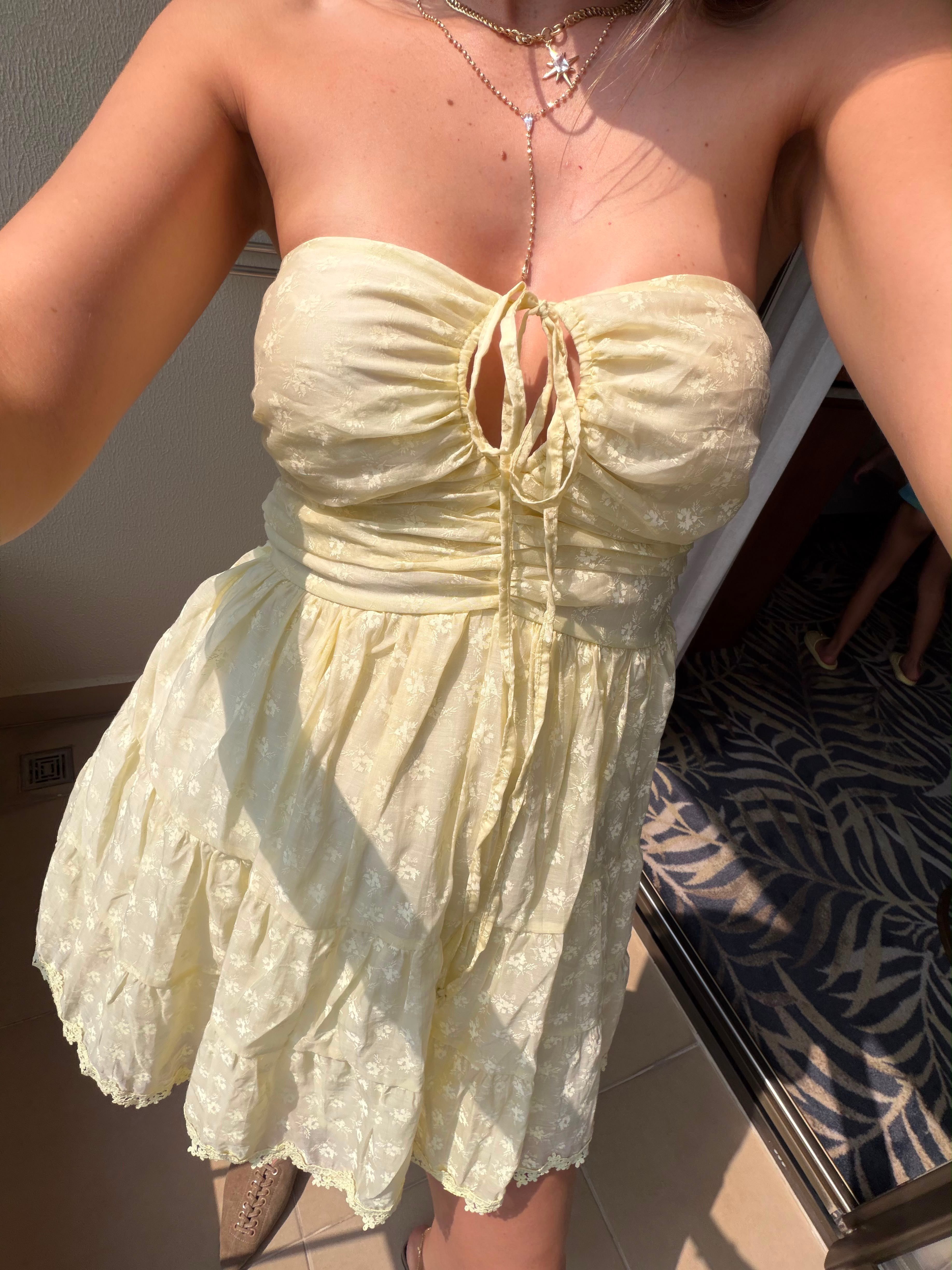 Desty Güpürlü Mini Elbise Sarı