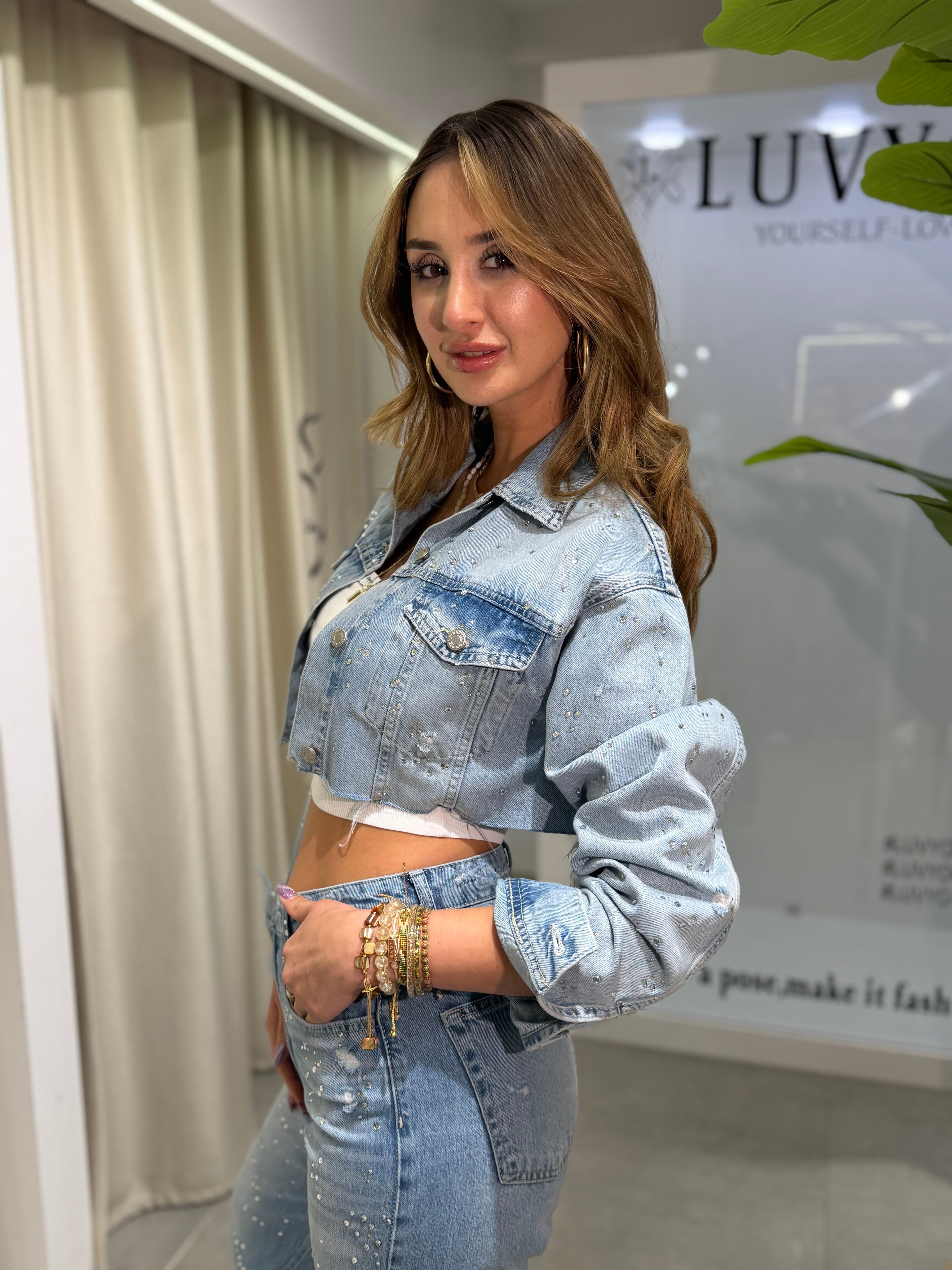 Drew Taşlı Denim Crop Ceket