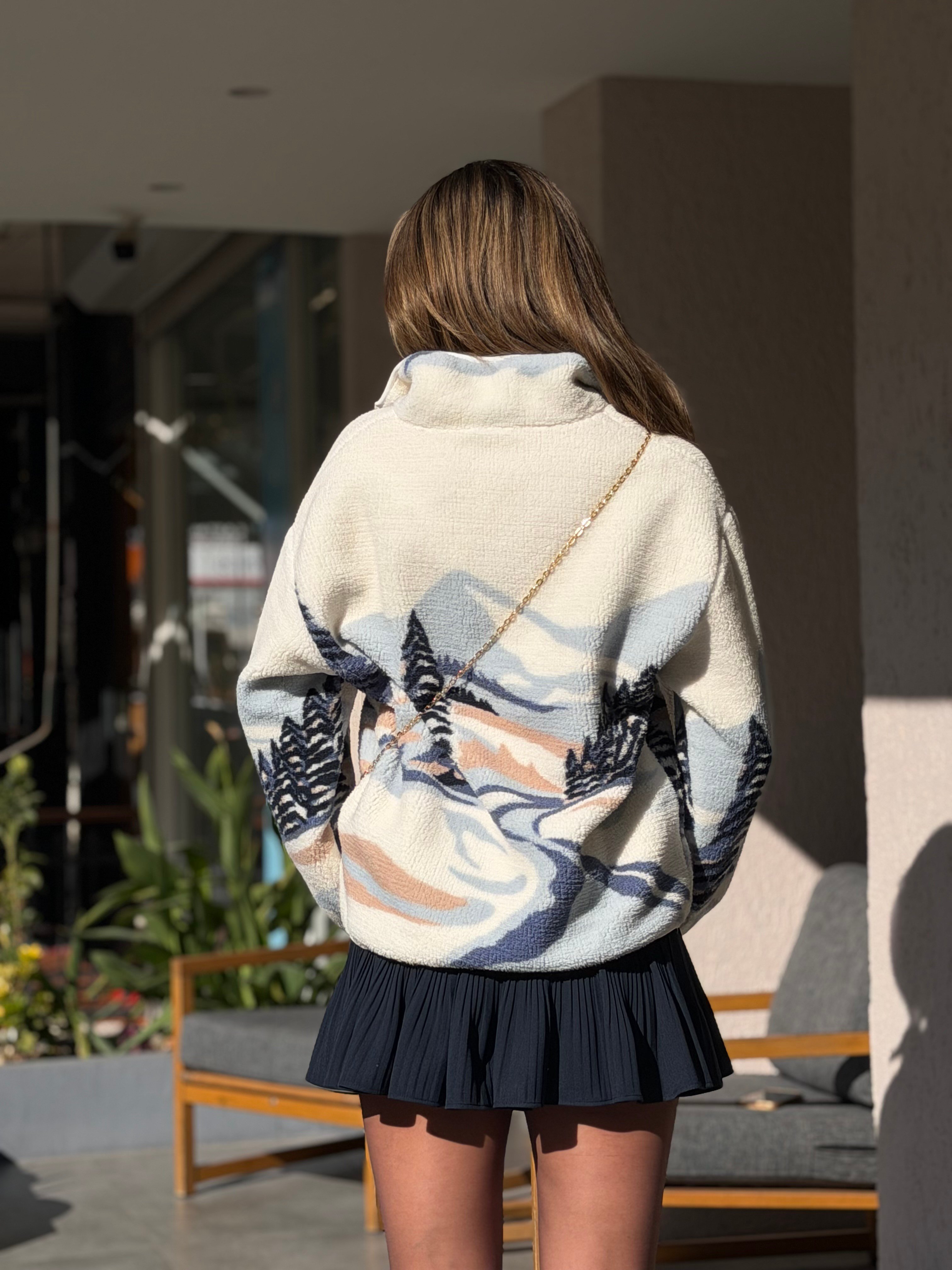 Herry polarlı sweatshirt mavi-ekru
