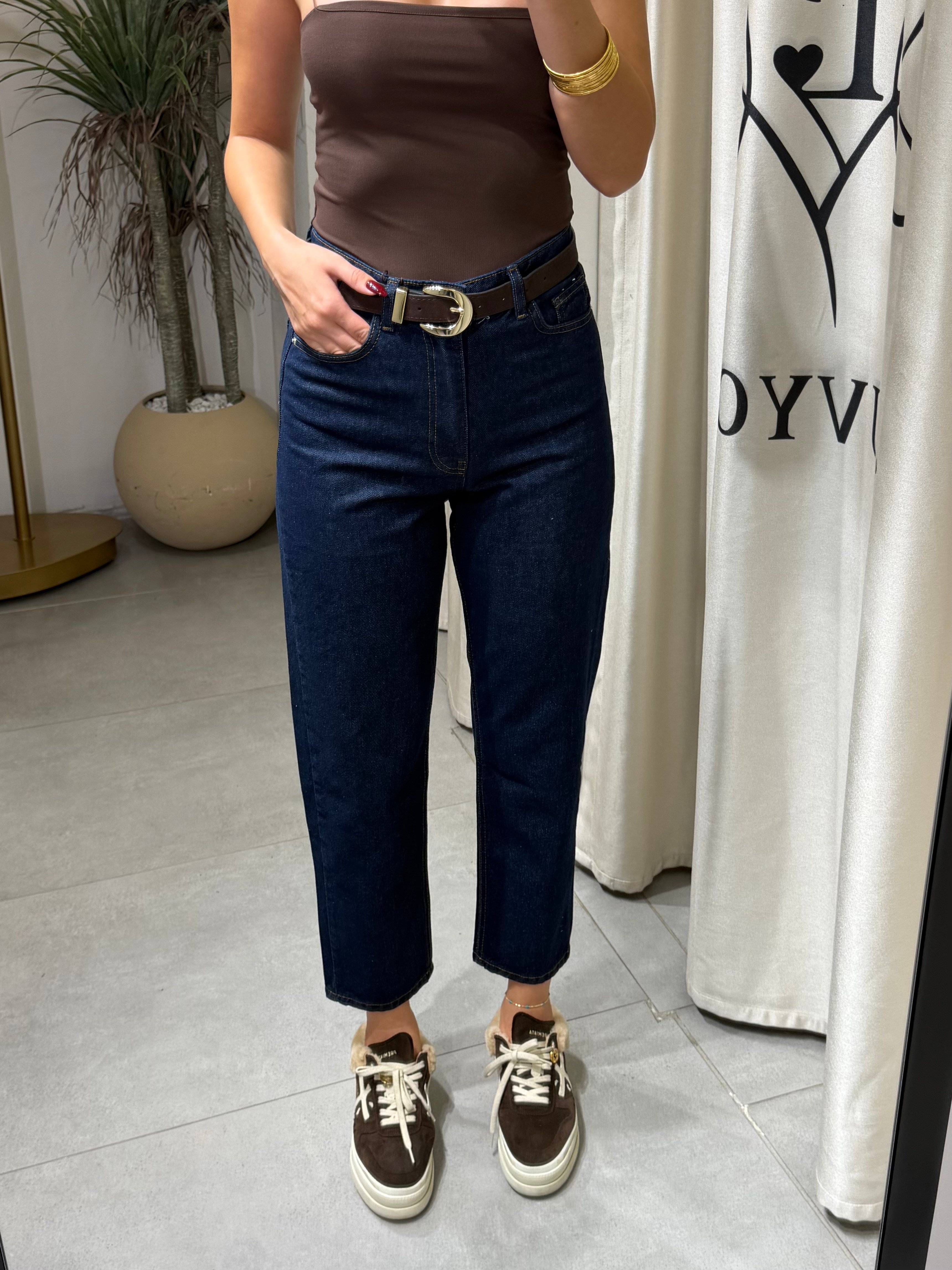 Jesica Kendinden Kemerli Mom Jean Lacivert 