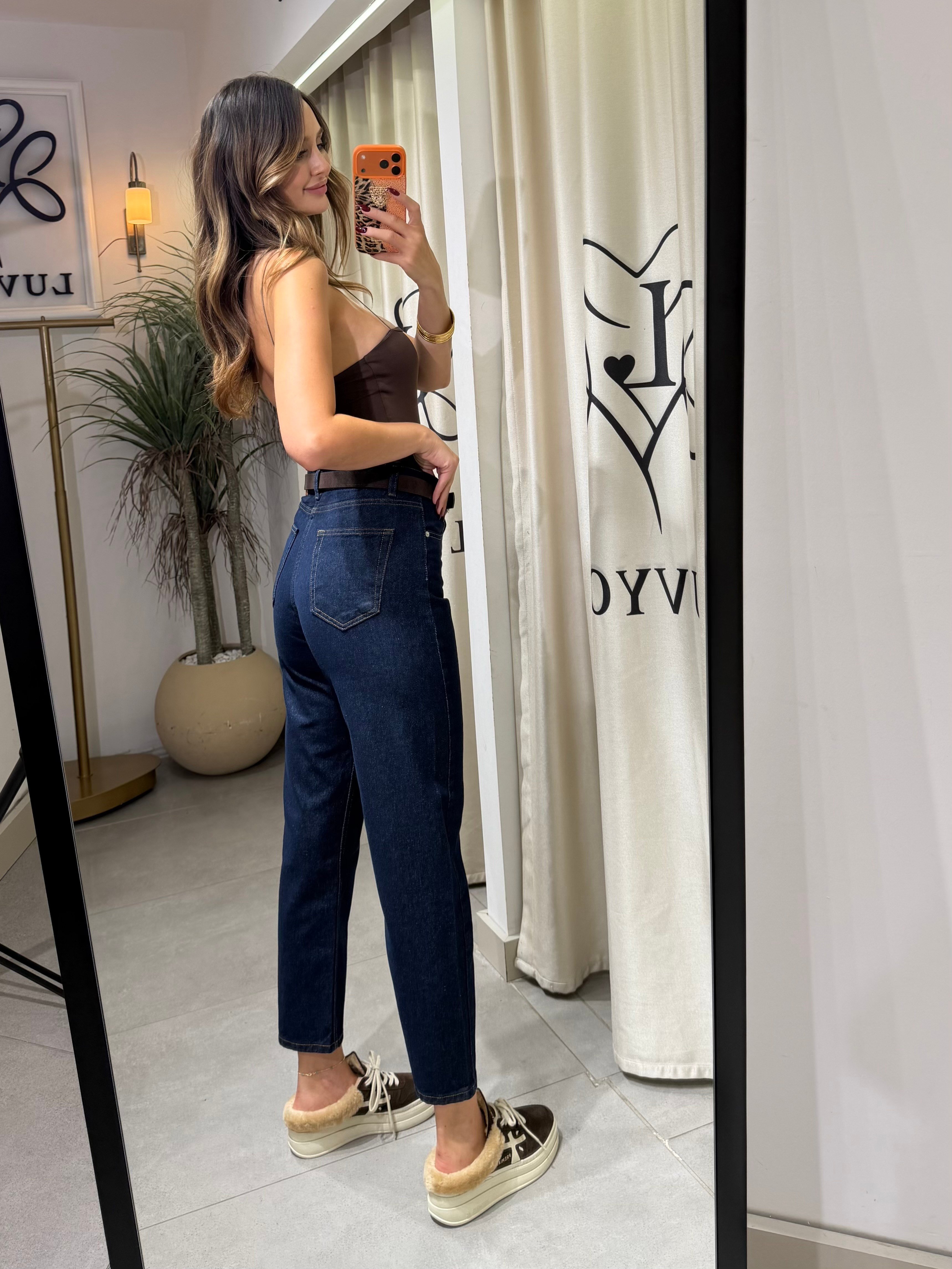 Jesica Kendinden Kemerli Mom Jean Lacivert 