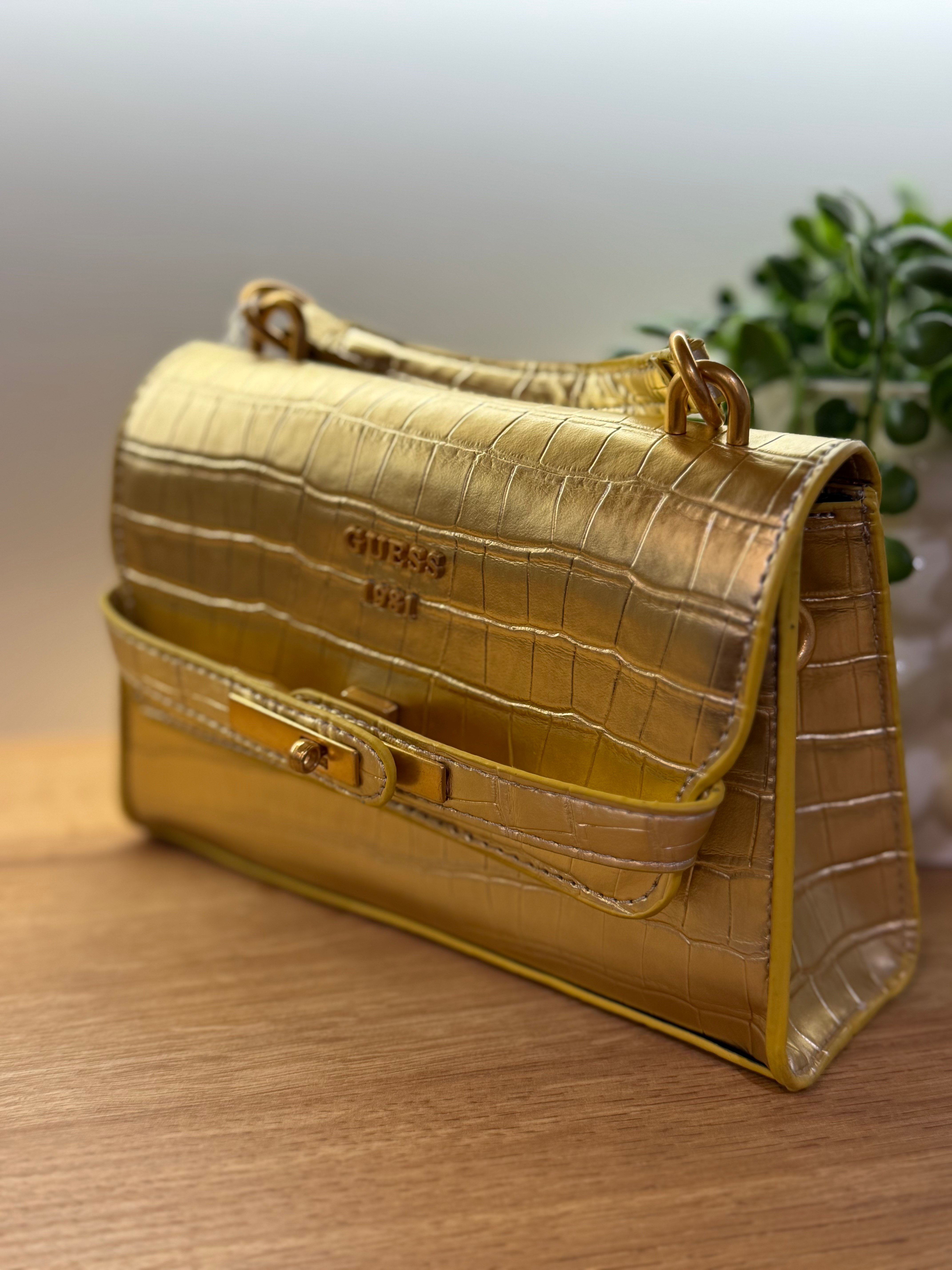 Krokodil Desen İthal Çanta Gold