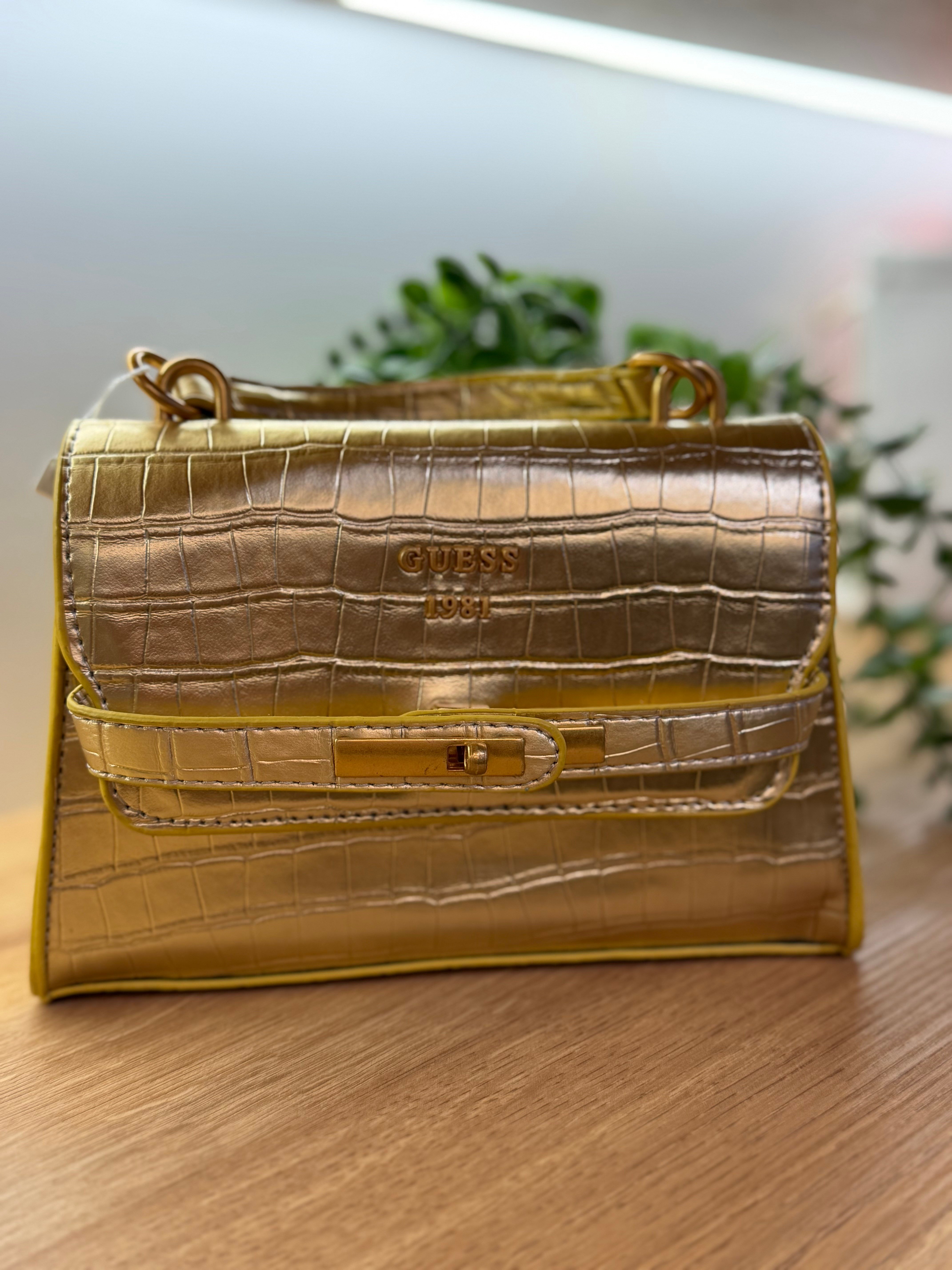 Krokodil Desen İthal Çanta Gold