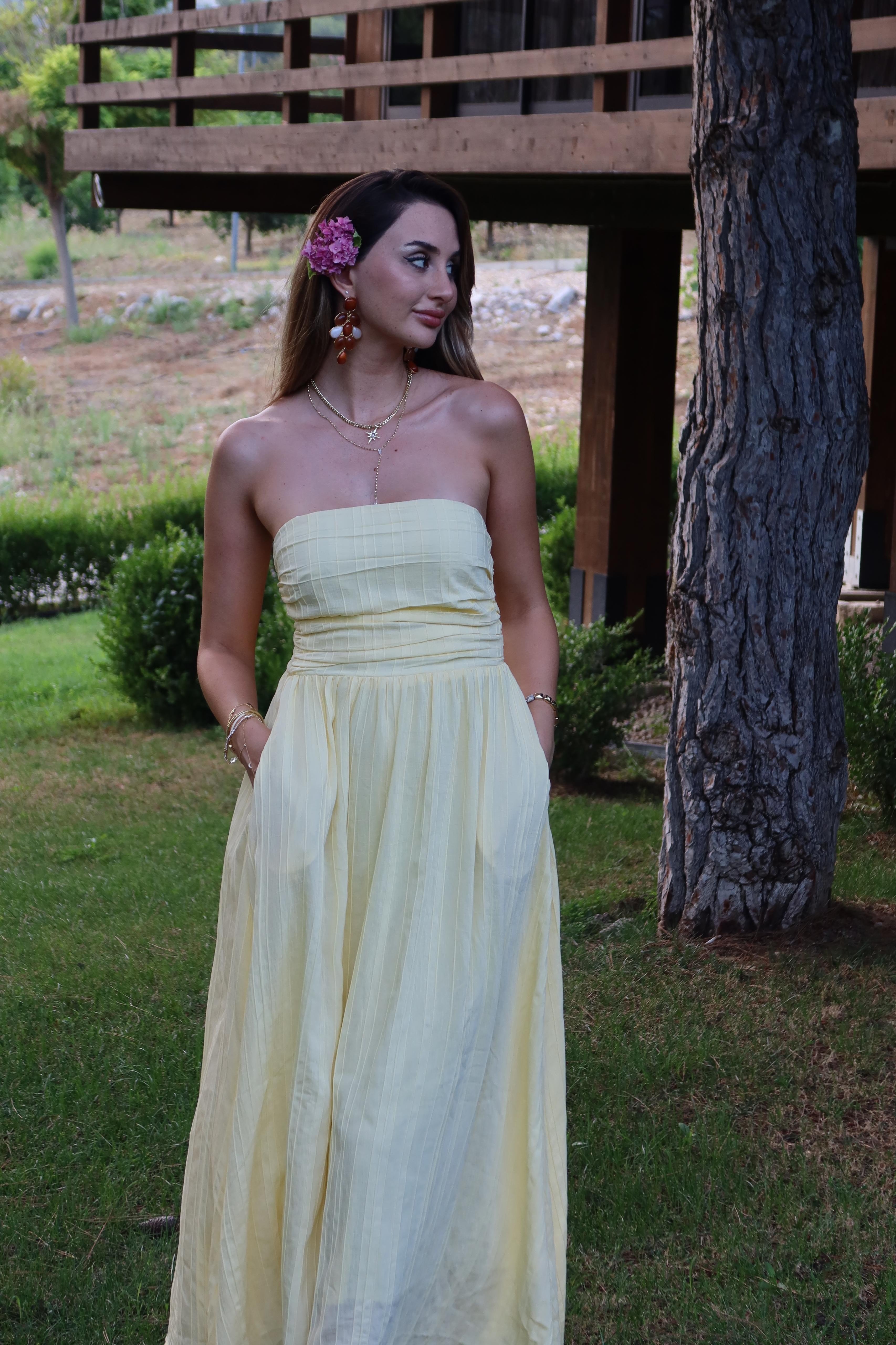 Lora Straplez Maxi Boy Elbise Sarı
