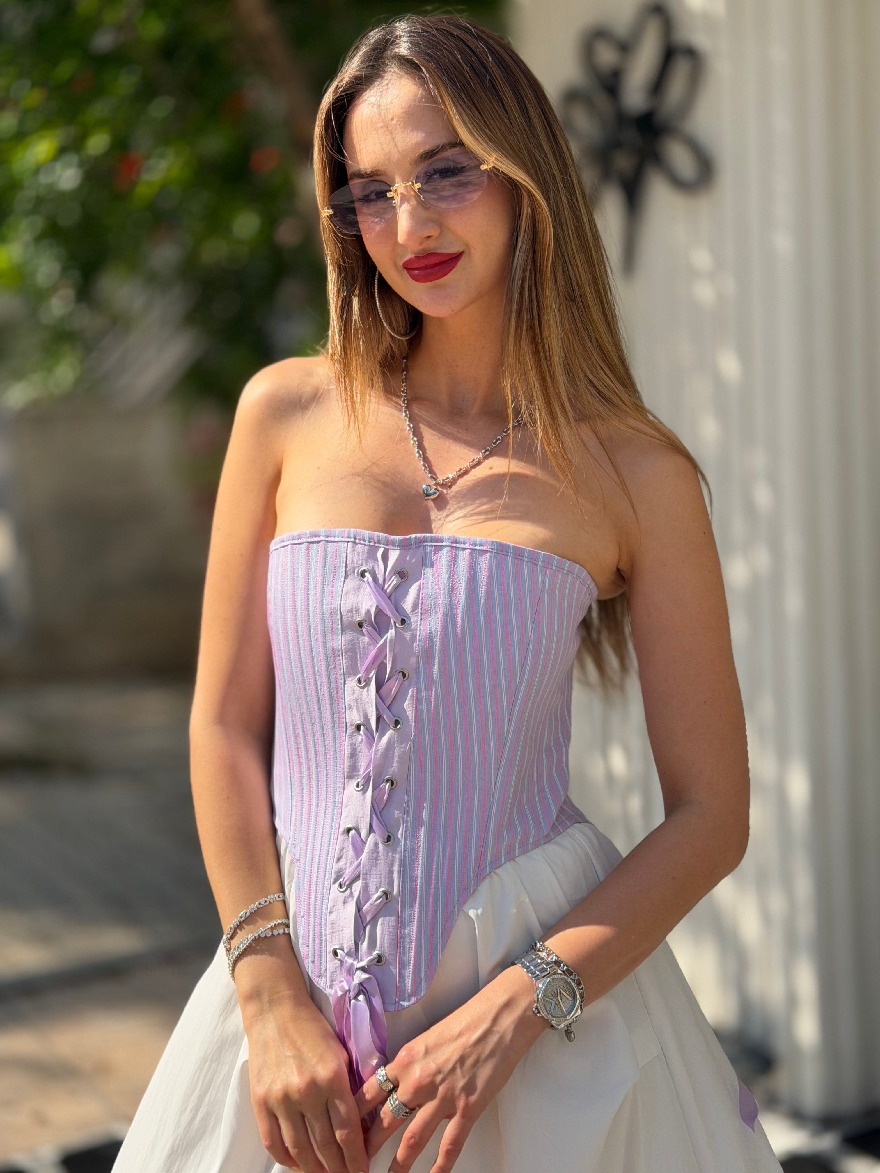 Loris Çizgili Korse Lila