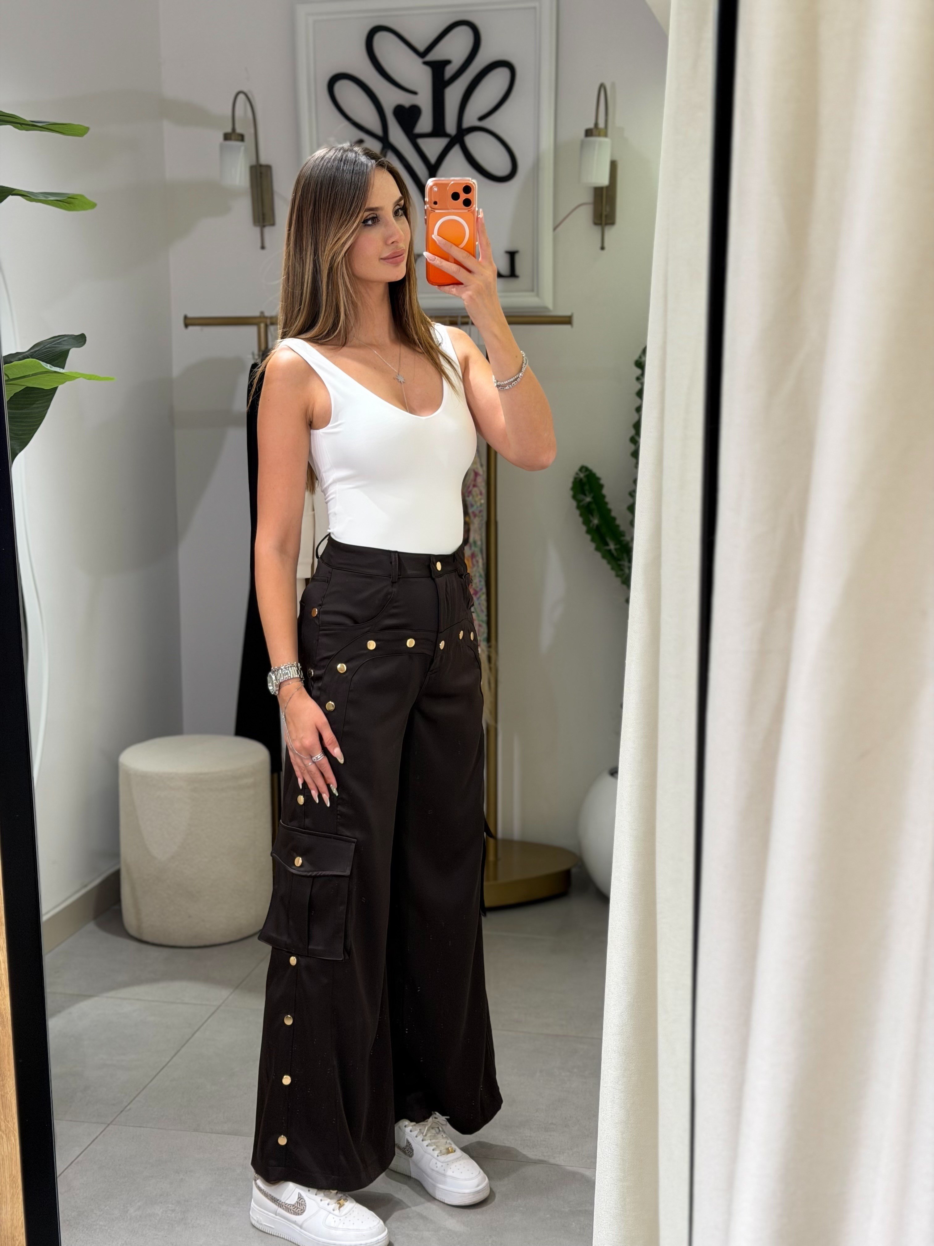 Mia Zımbalı Saten Pantolon 