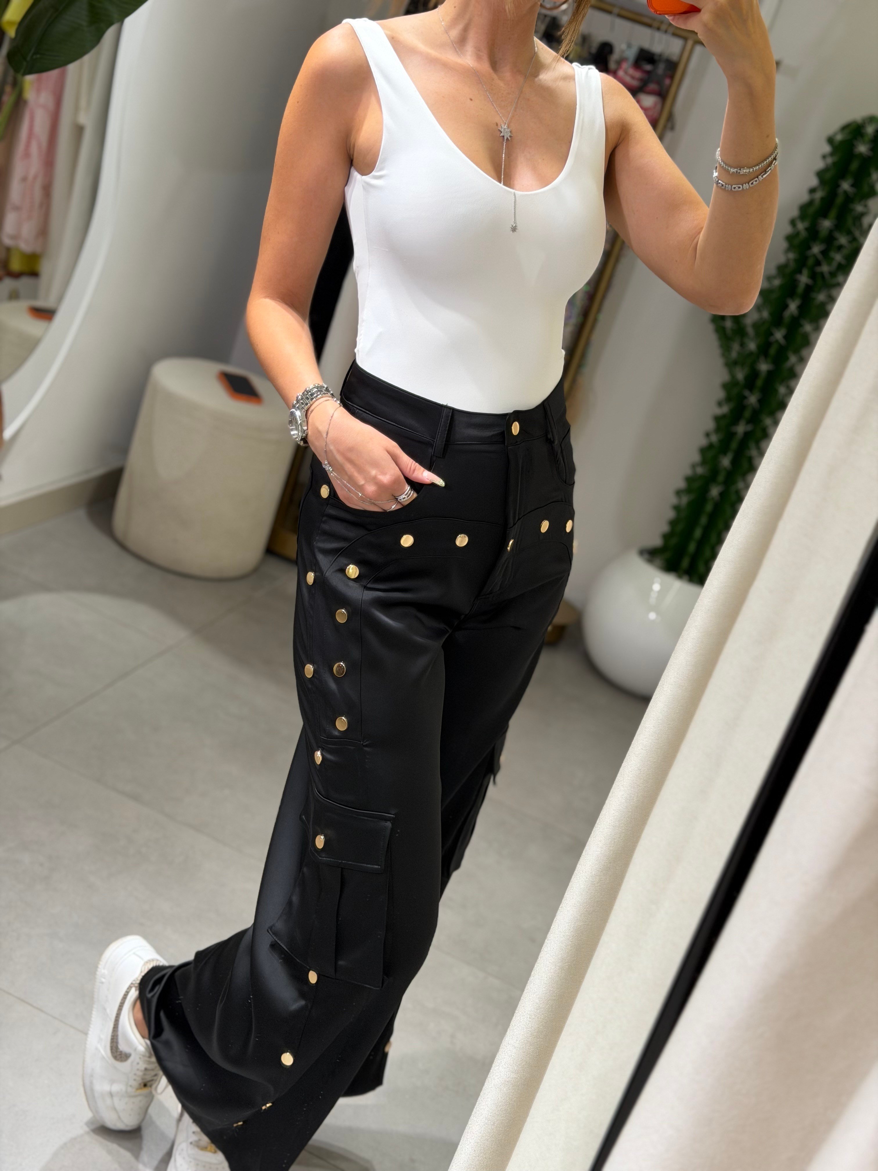 Mia Zımbalı Saten Pantolon 