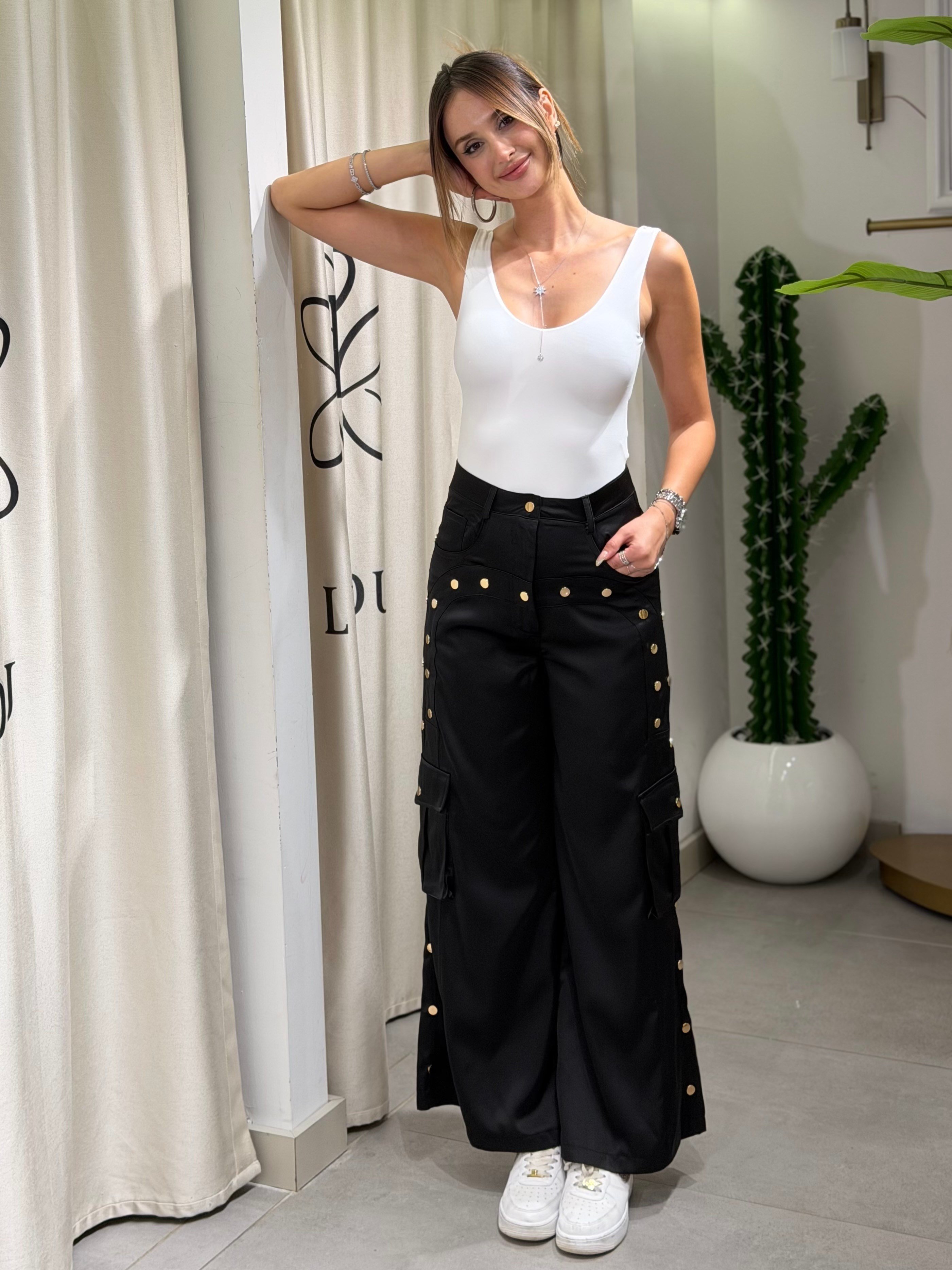 Mia Zımbalı Saten Pantolon 