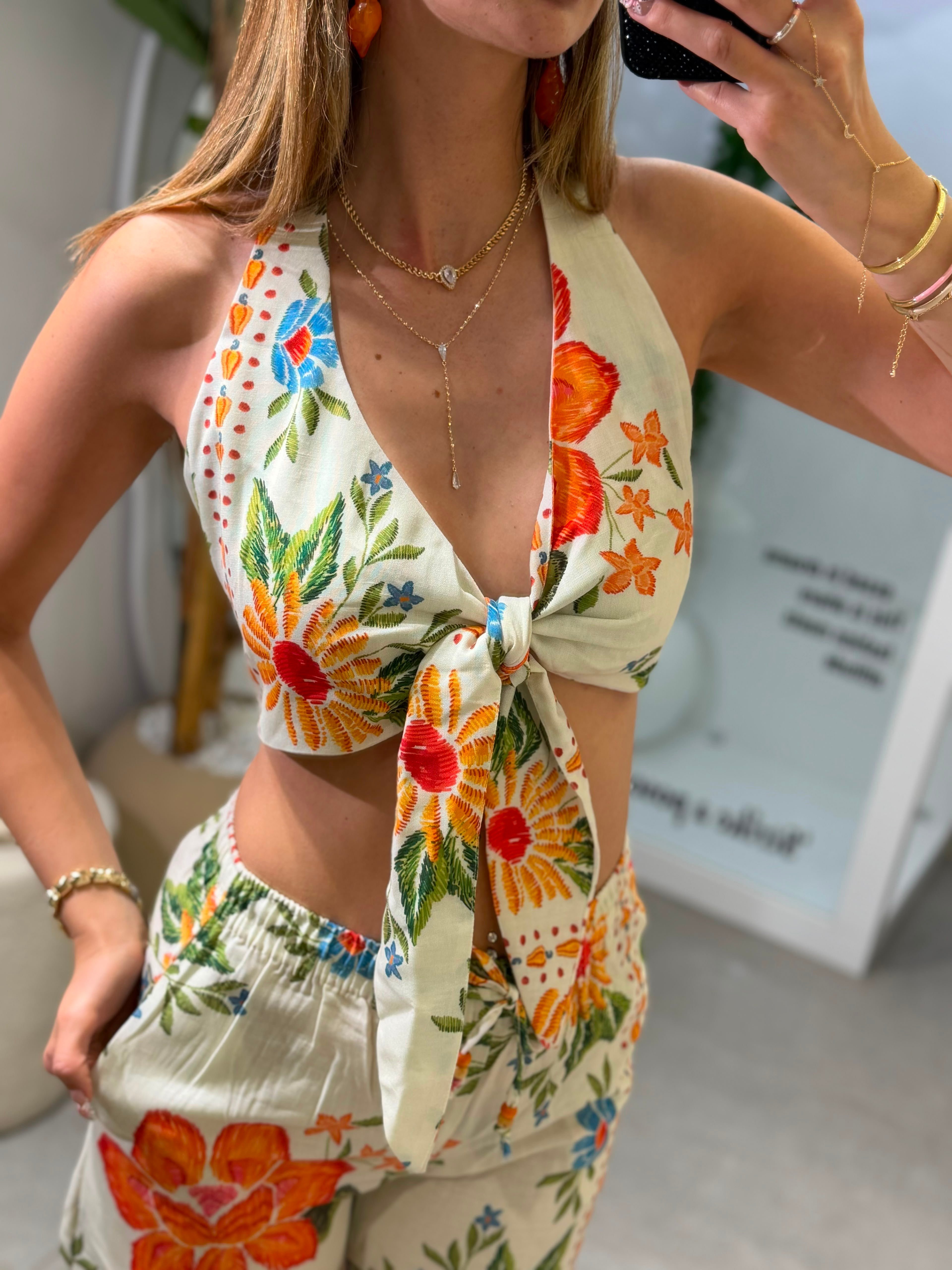 Olivia Desenli Crop Pantolon Takım 