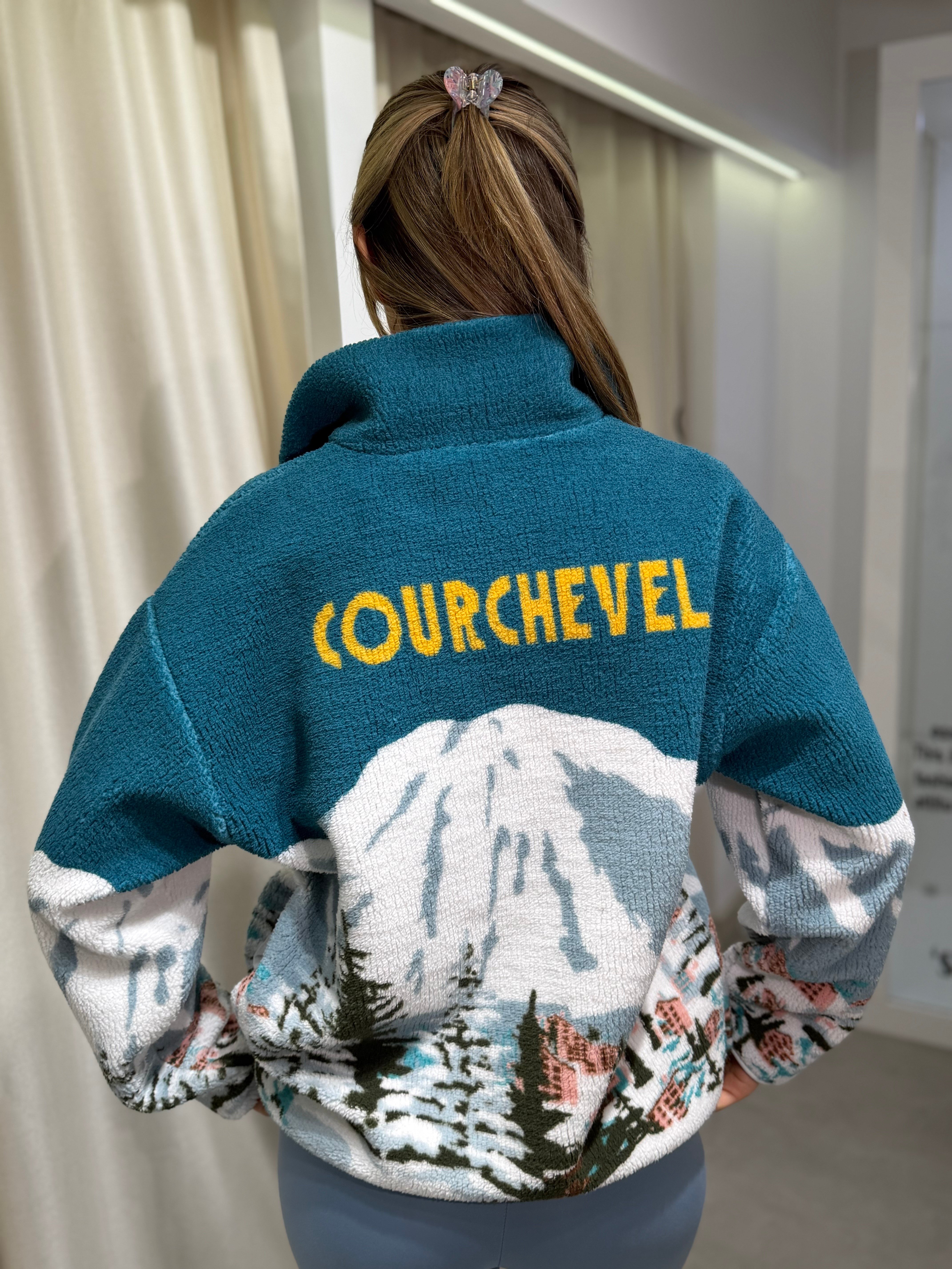 Rex Peluş Arkası Yazılı Sweatshirt Mavi-Ekru