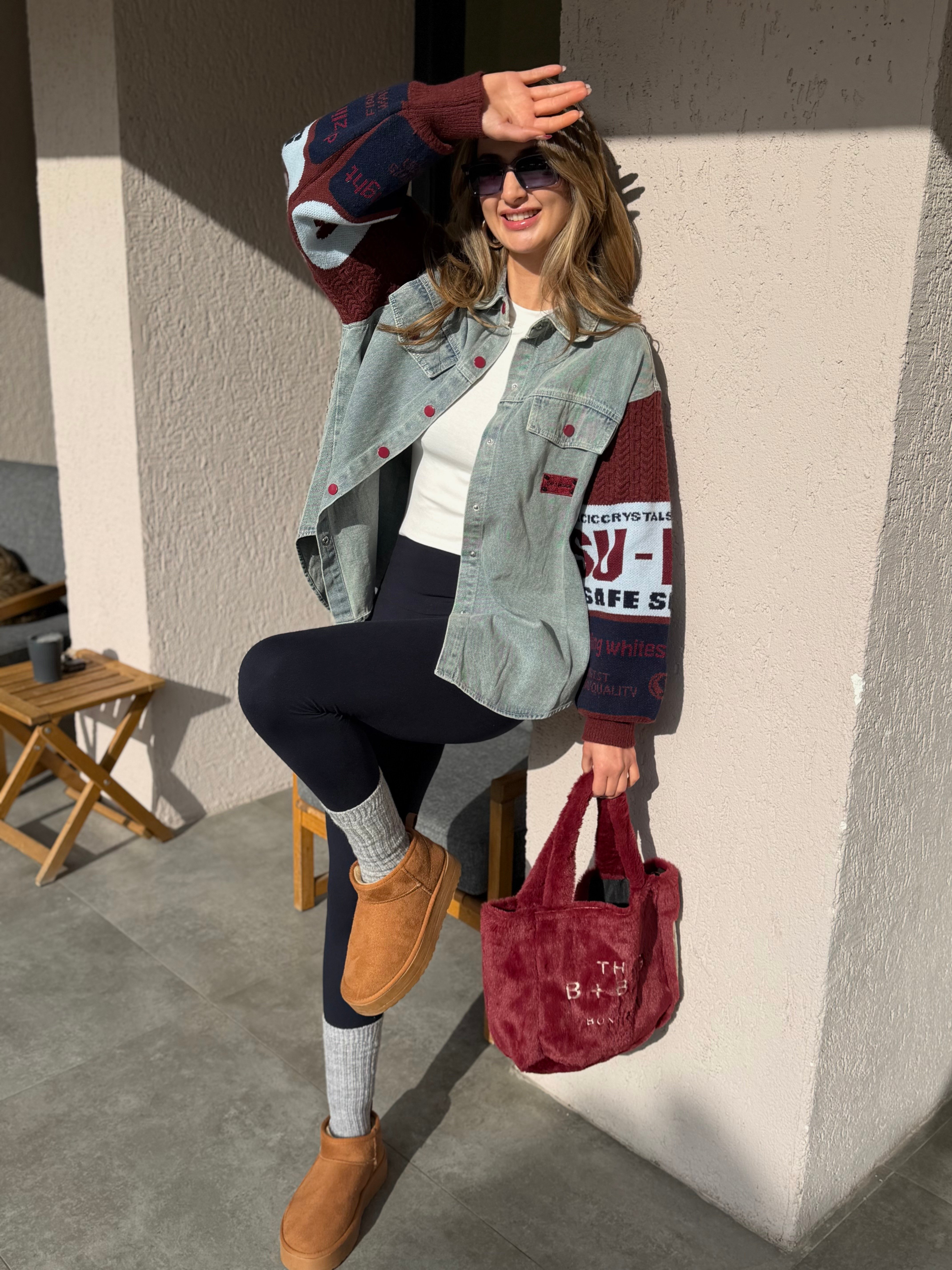 Riva Kolları Triko Denim Detaylı Ceket 
