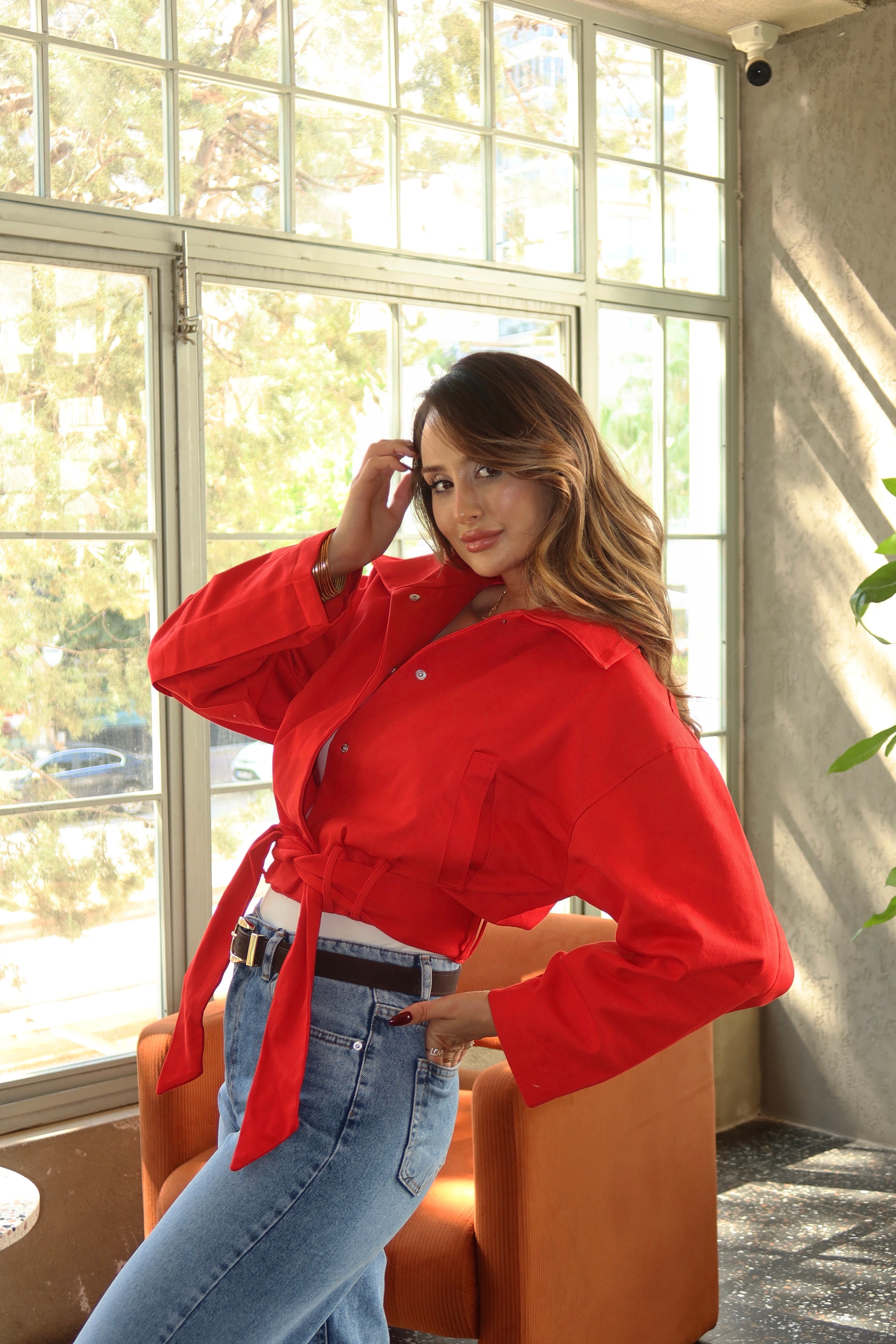 Rosalie Gabardin Kumaş Crop Ceket Kırmızı