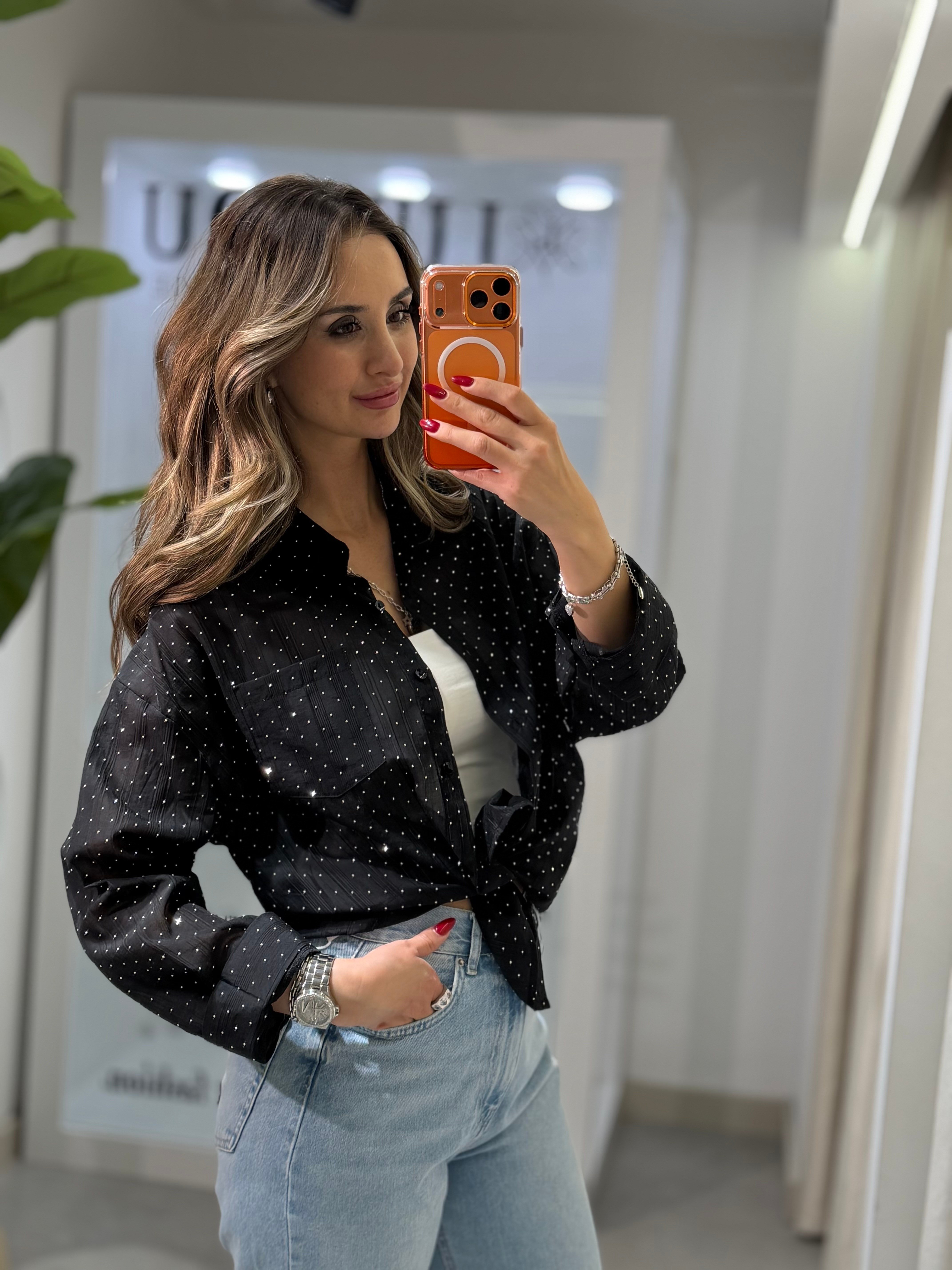 Star Taşlı Gömlek Siyah