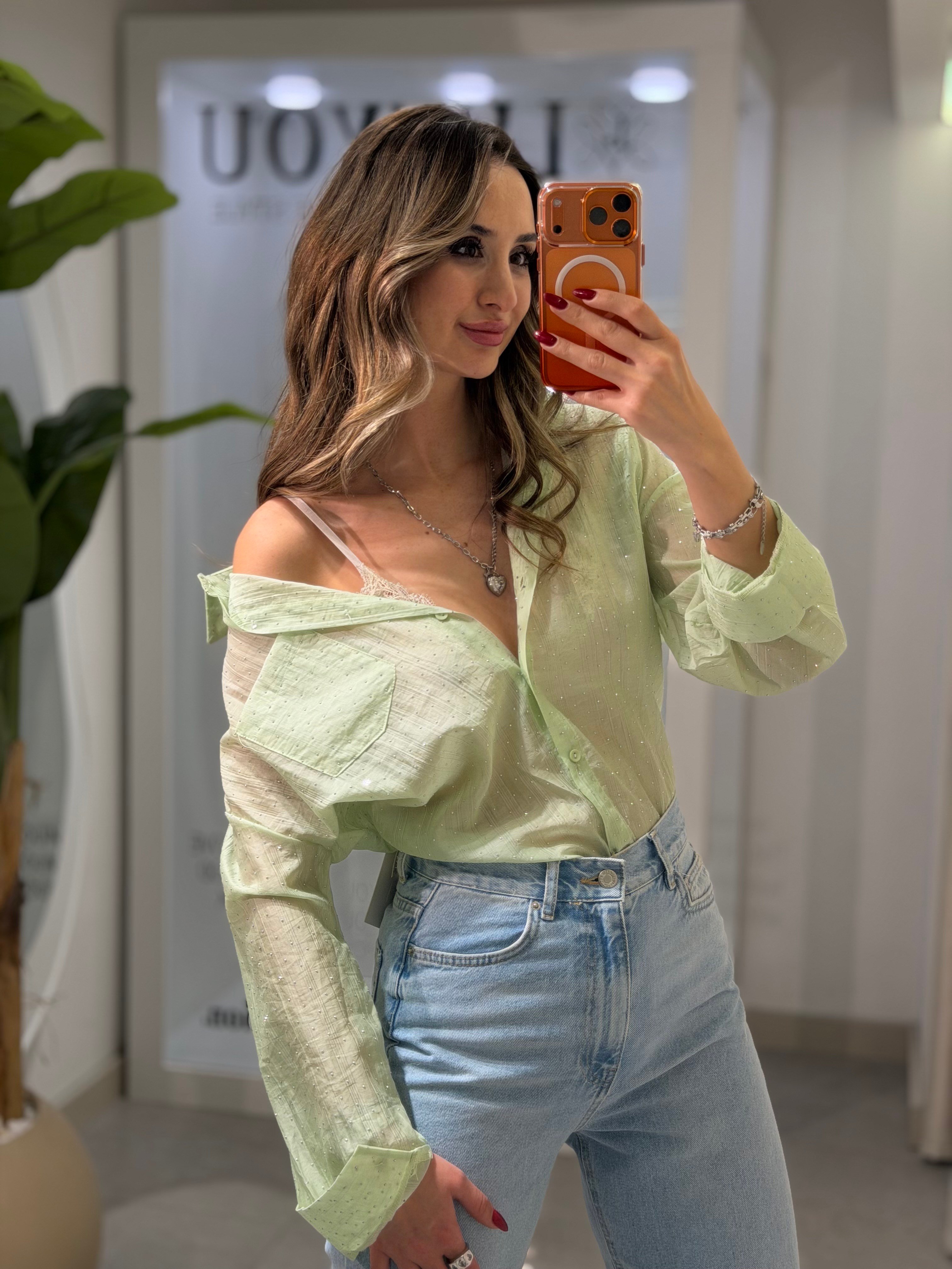 Star Taşlı Gömlek Yeşil