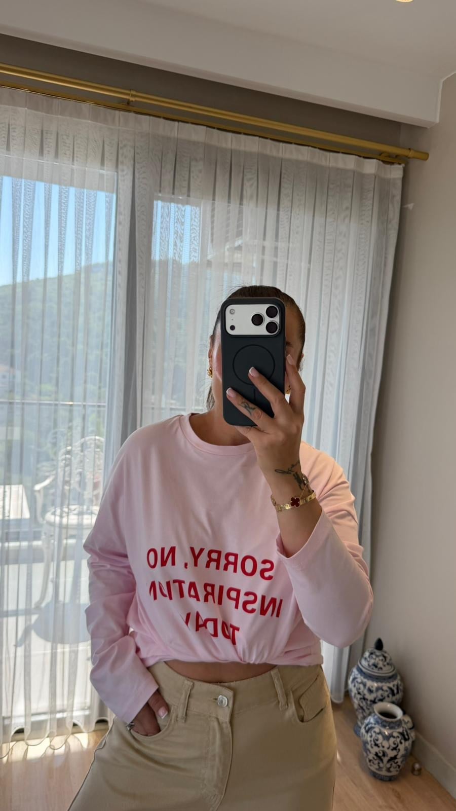 Pembe İnce Sweatshirt