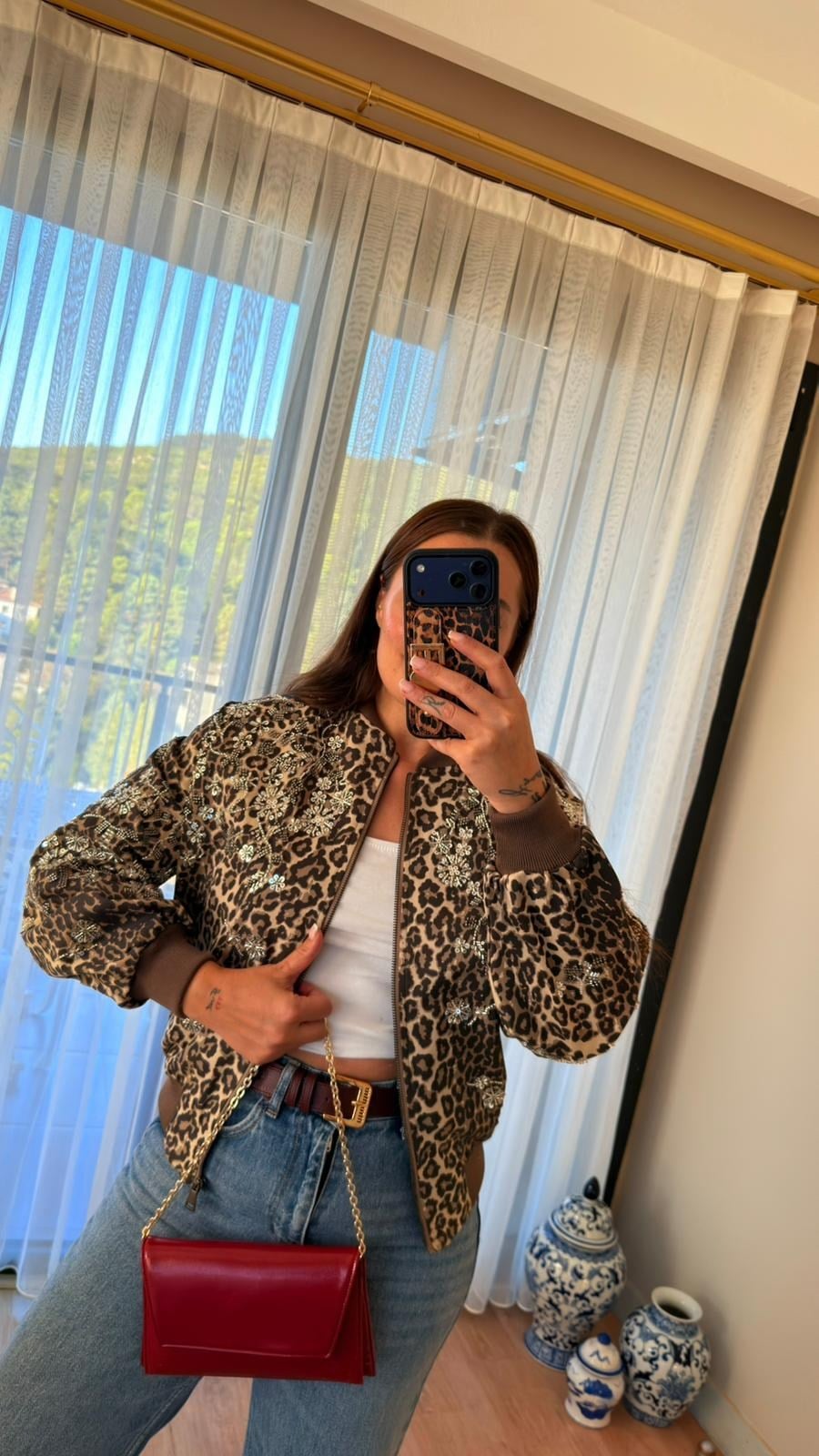 Premium Seri- Taşlı Leopar Ceket 