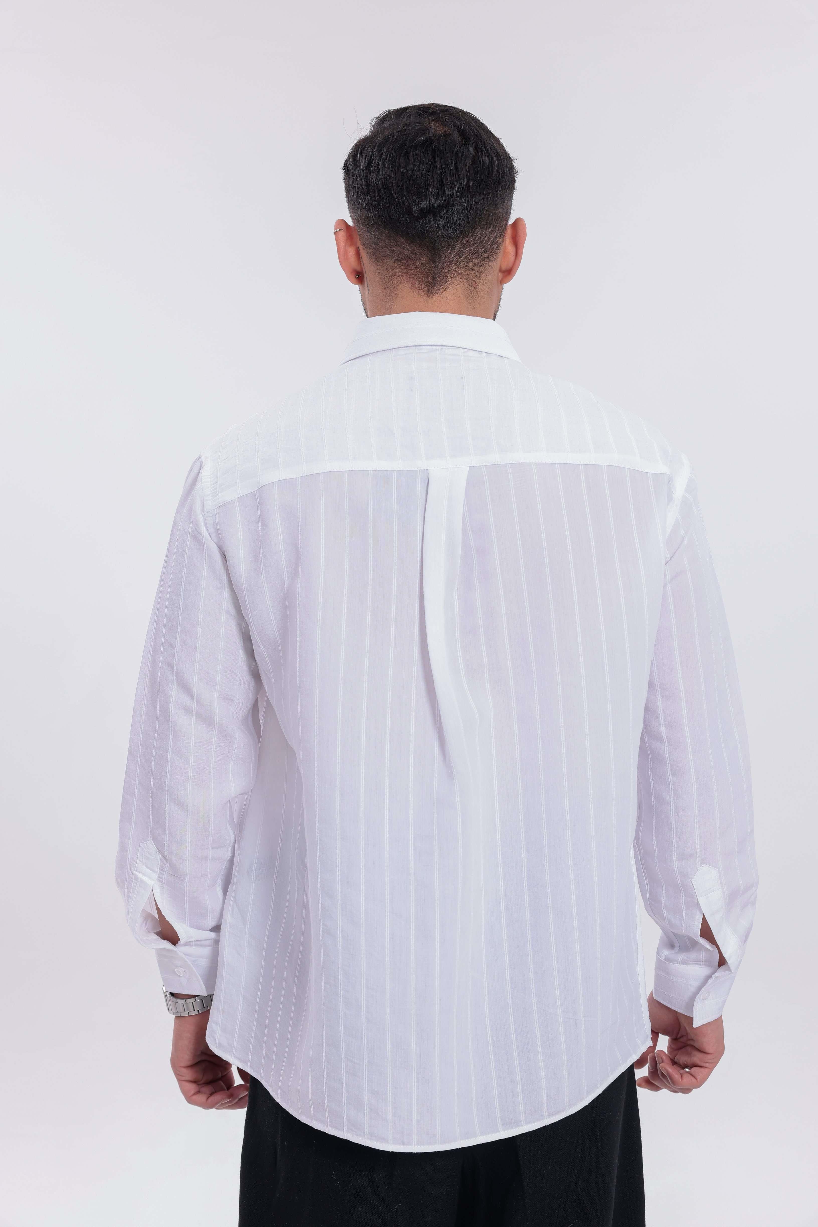 Oversize Çizgili Modal Gömlek Beyaz