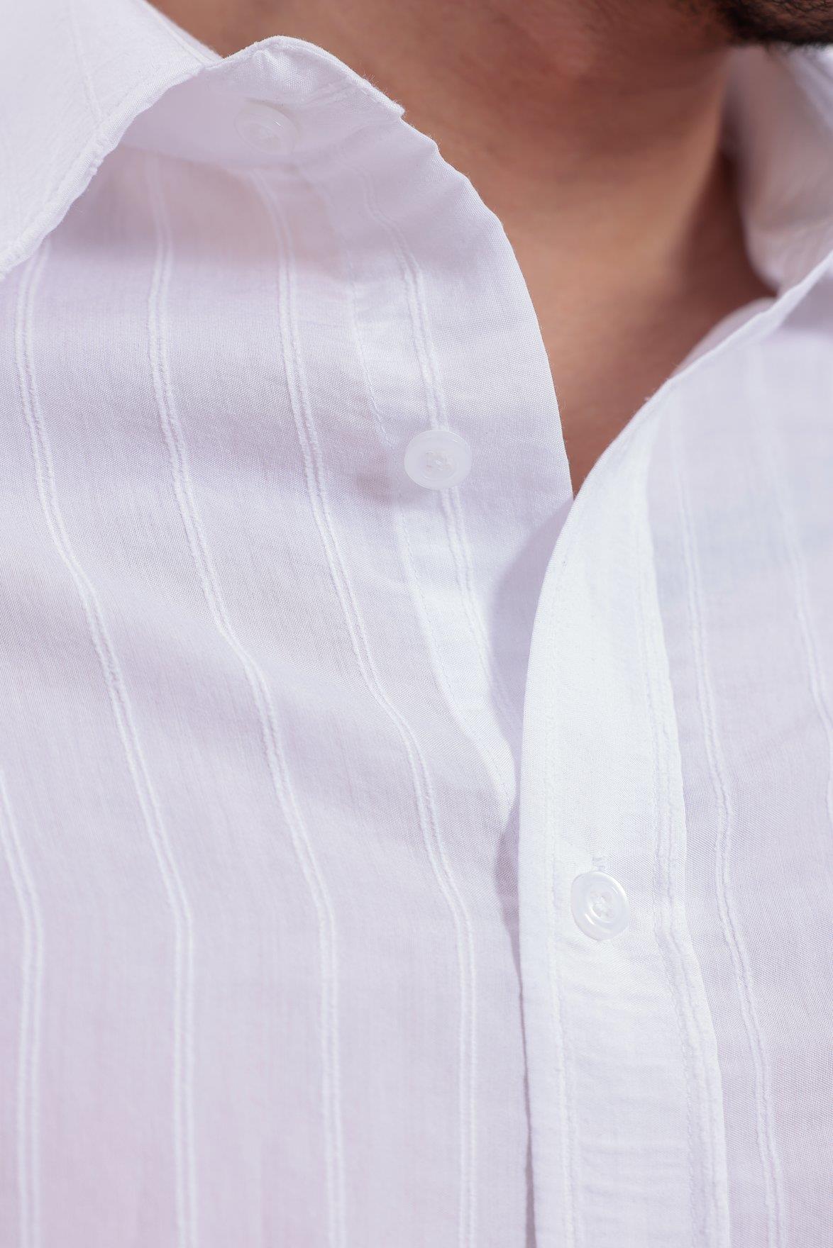 Oversize Çizgili Modal Gömlek Beyaz