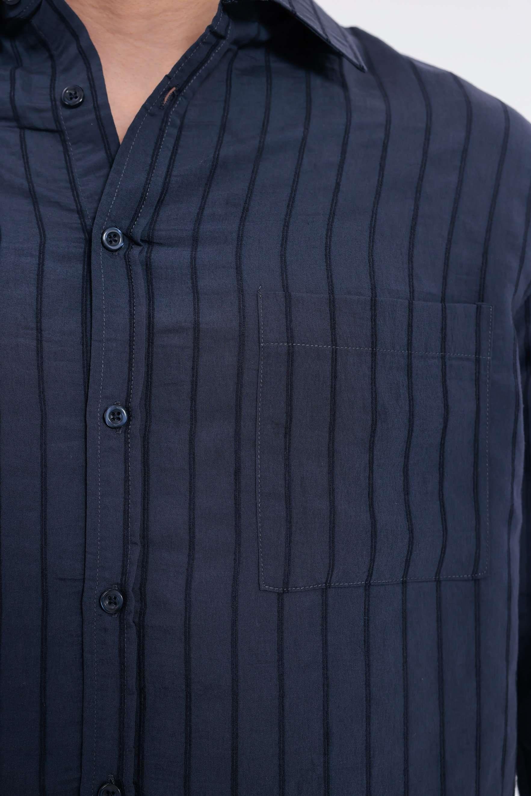 Oversize Çizgili Modal Gömlek Lacivert