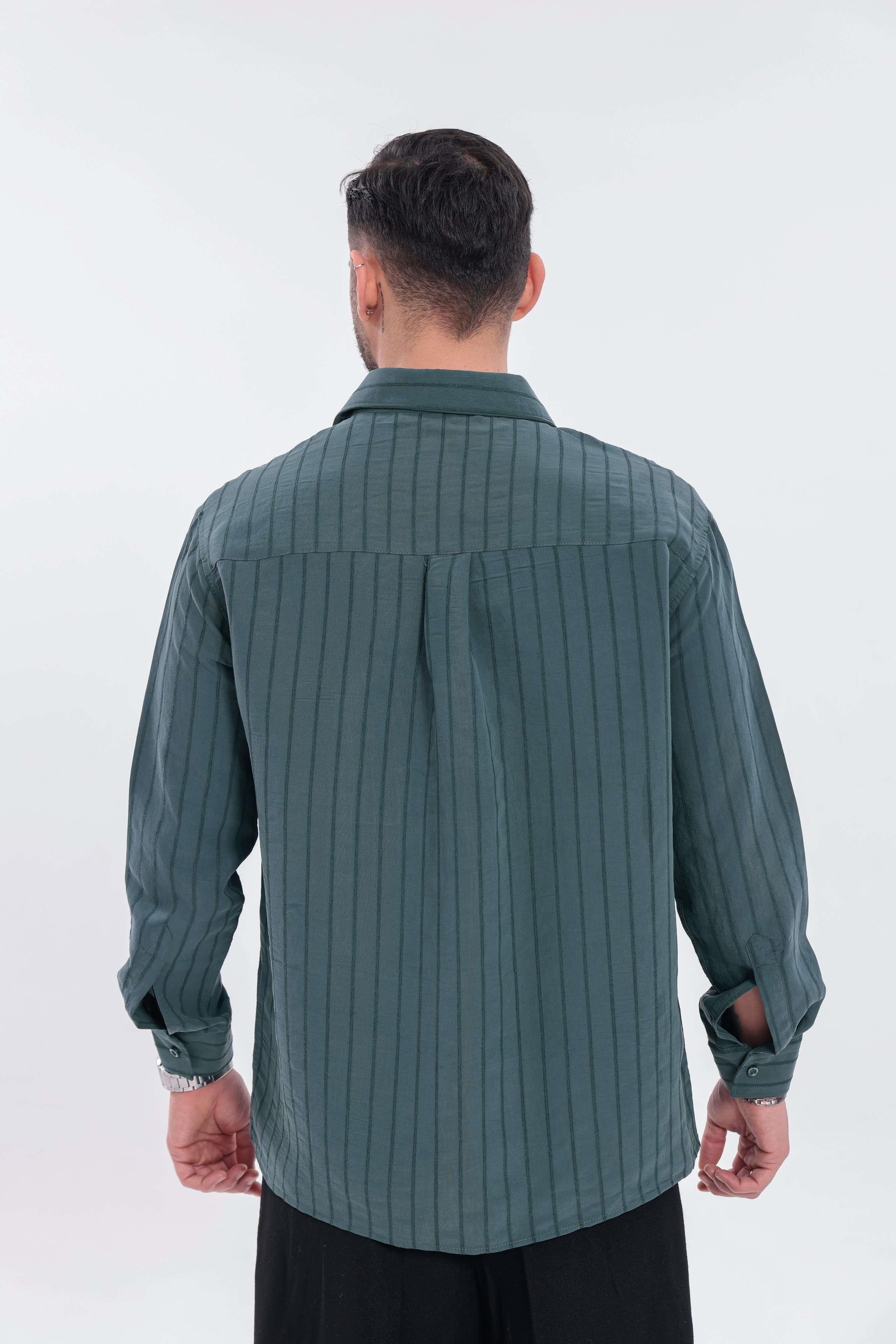 Oversize Çizgili Modal Gömlek Yeşil