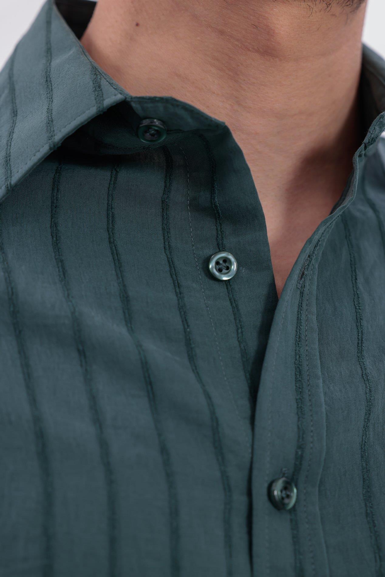 Oversize Çizgili Modal Gömlek Yeşil