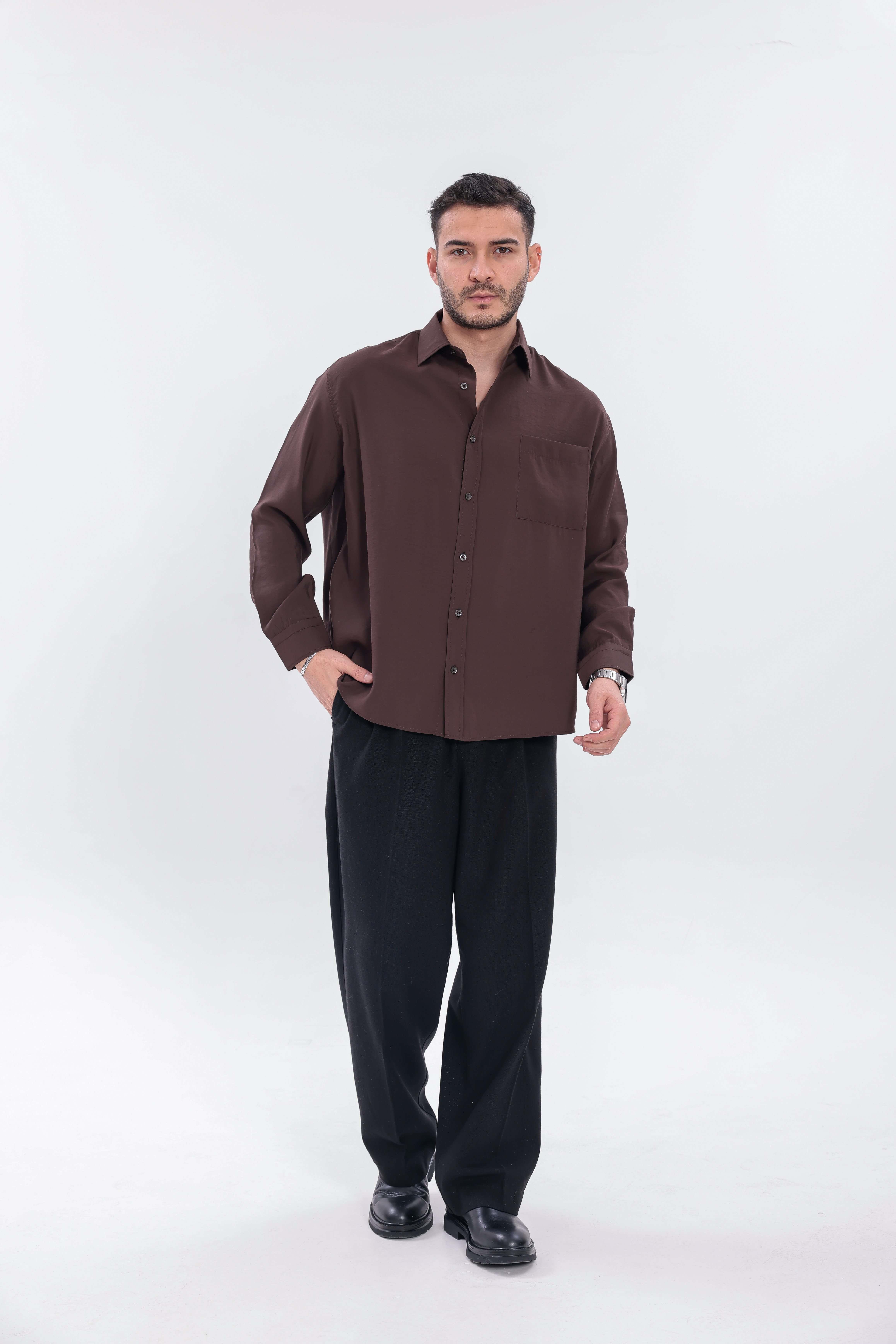 Oversize Modal Gömlek Acı Kahve