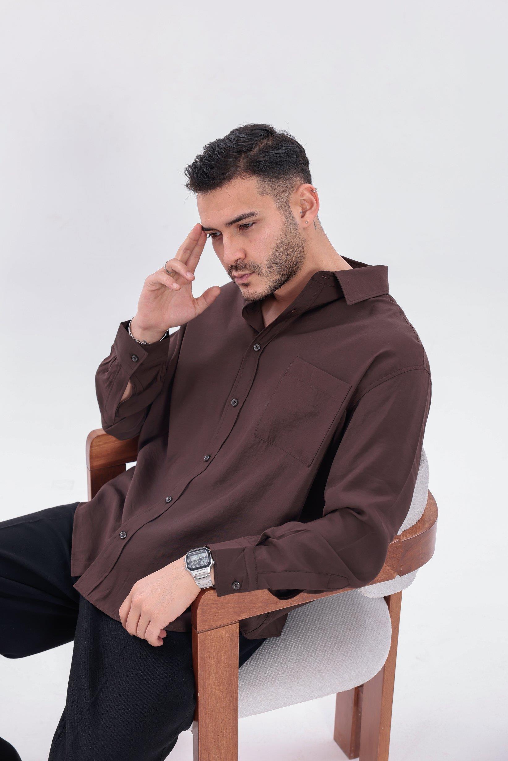 Oversize Modal Gömlek Acı Kahve