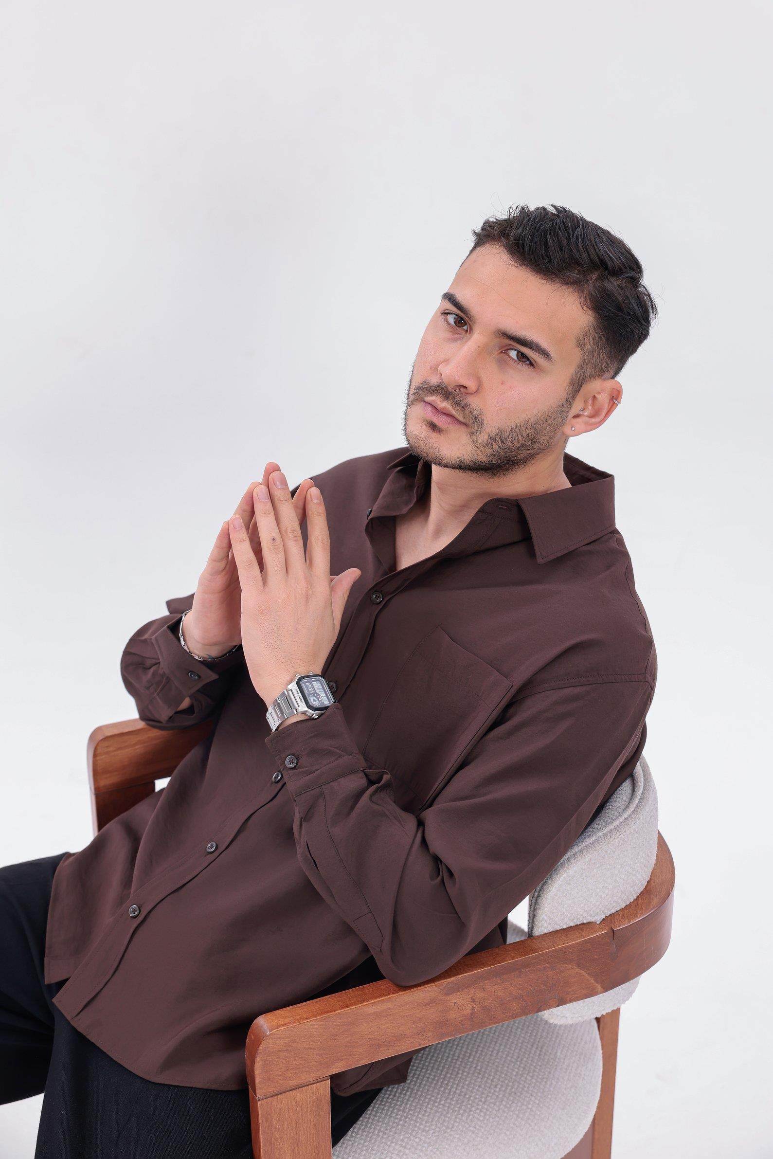 Oversize Modal Gömlek Acı Kahve