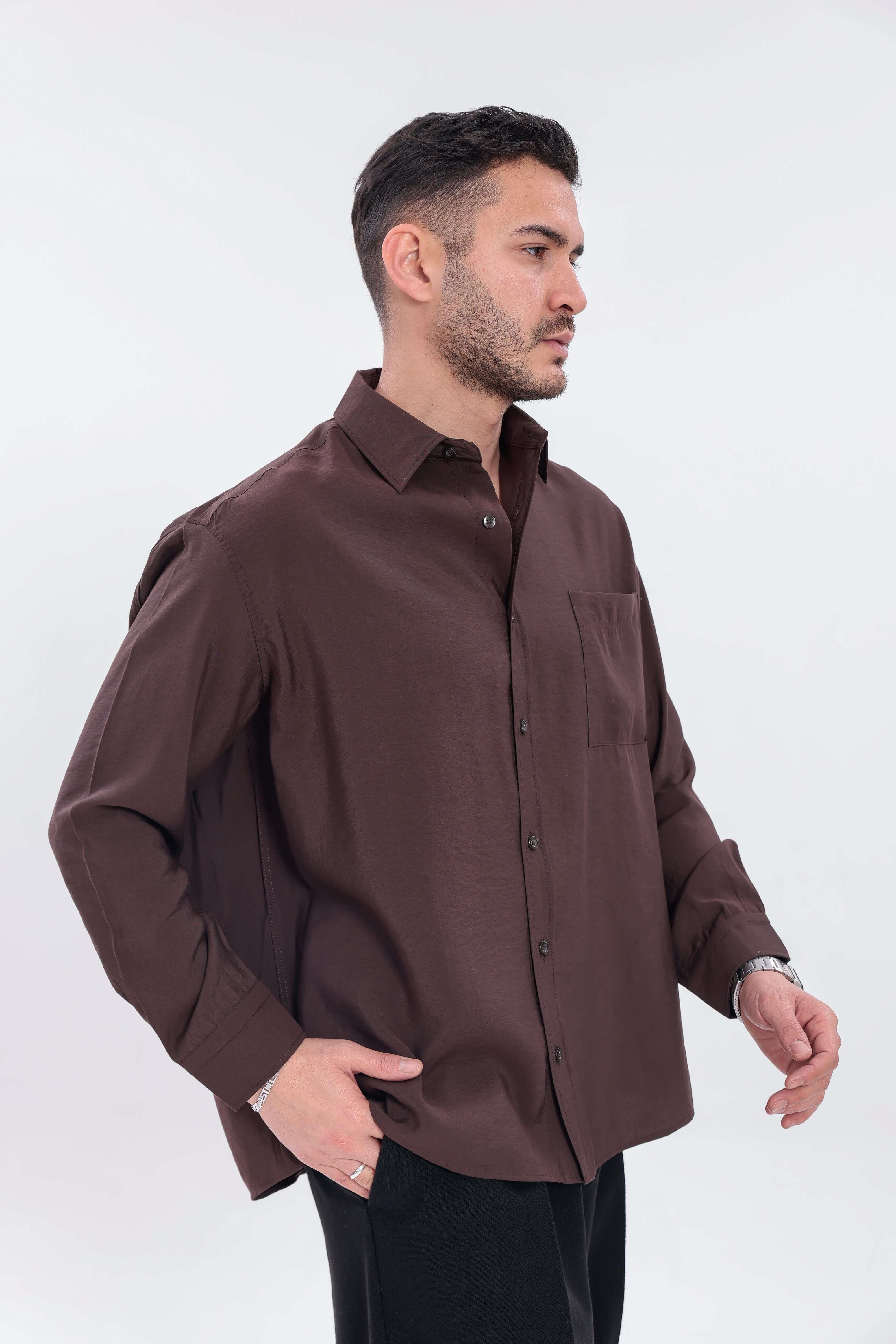 Oversize Modal Gömlek Acı Kahve