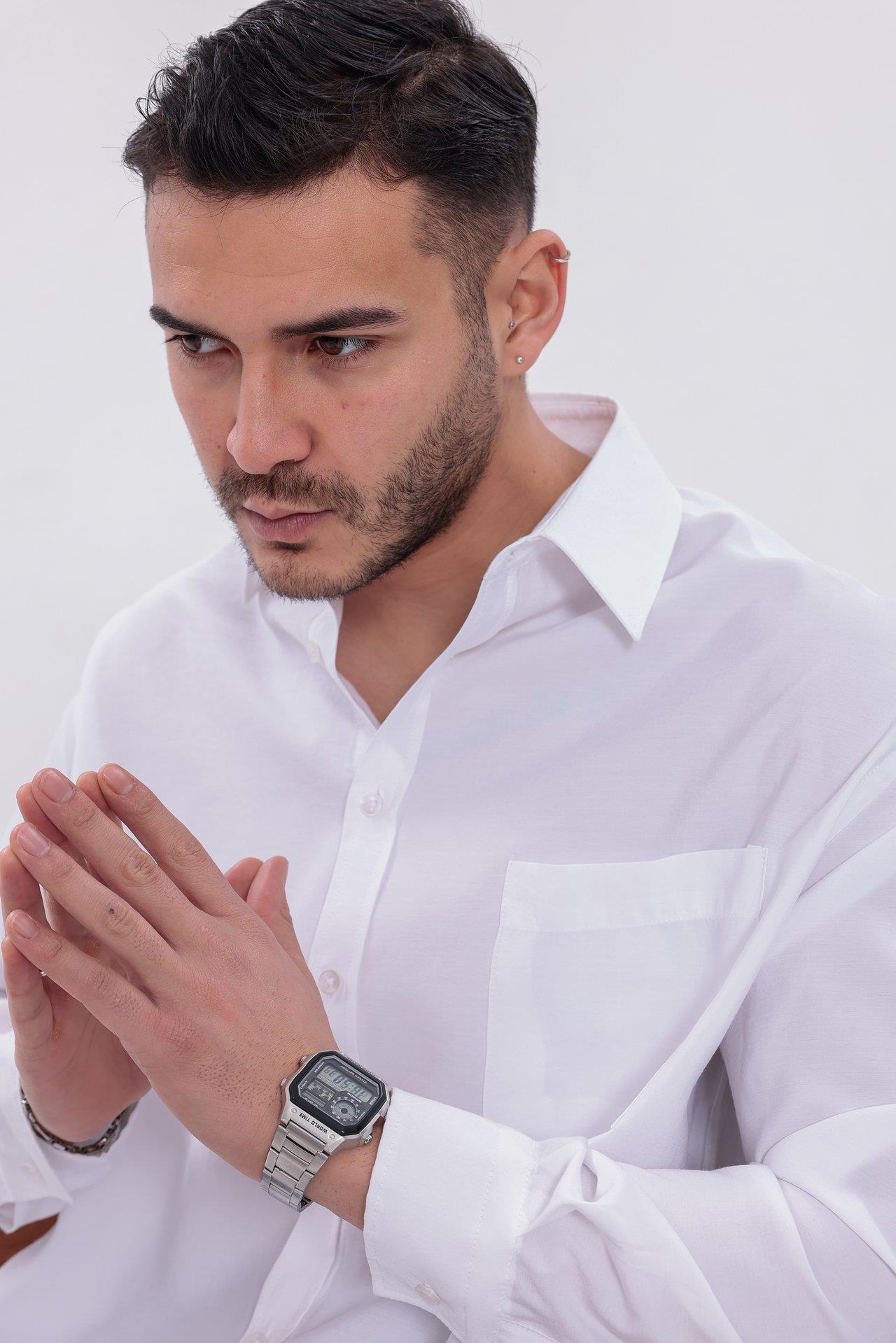 Oversize Modal Gömlek Beyaz