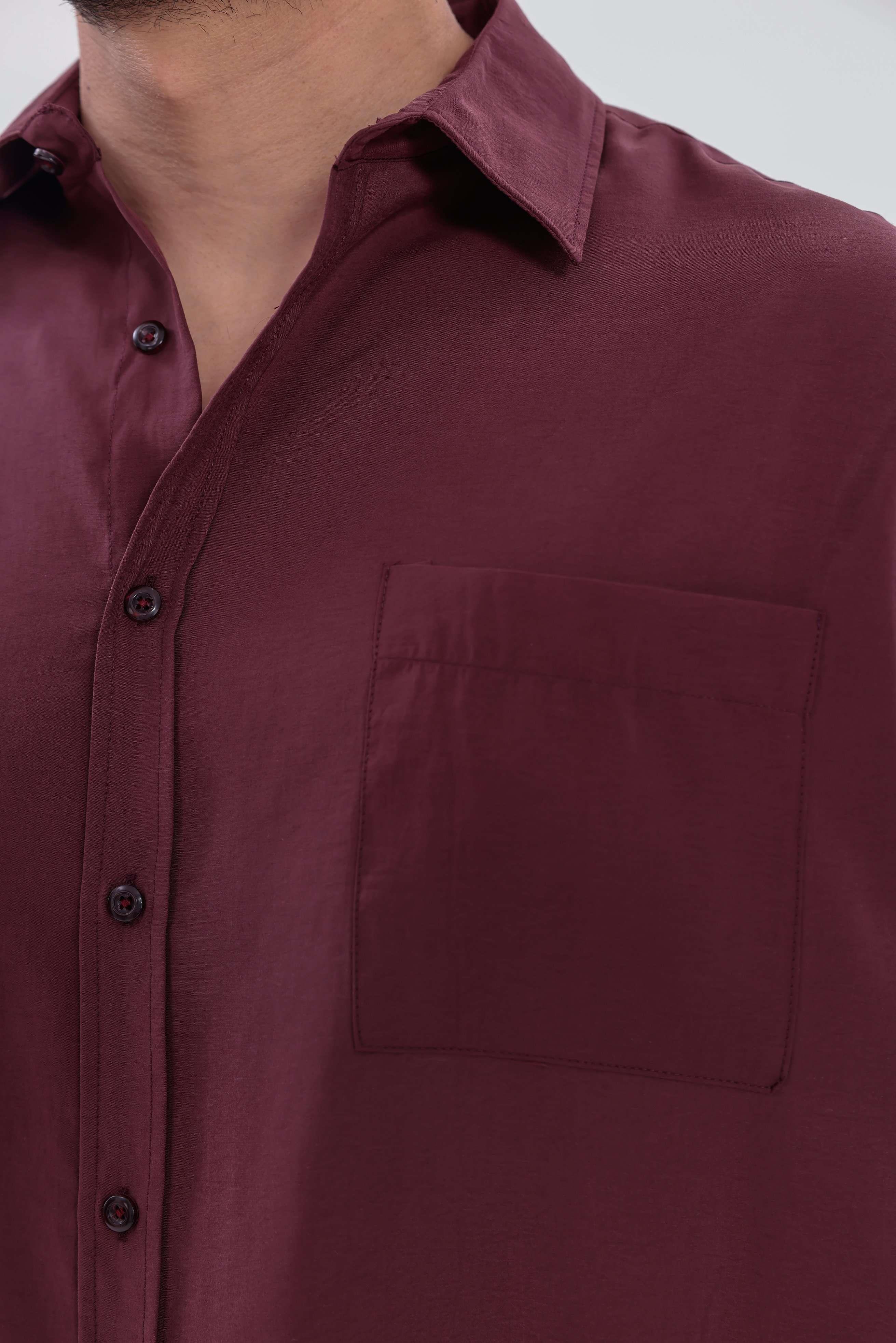 Oversize Modal Gömlek Bordo