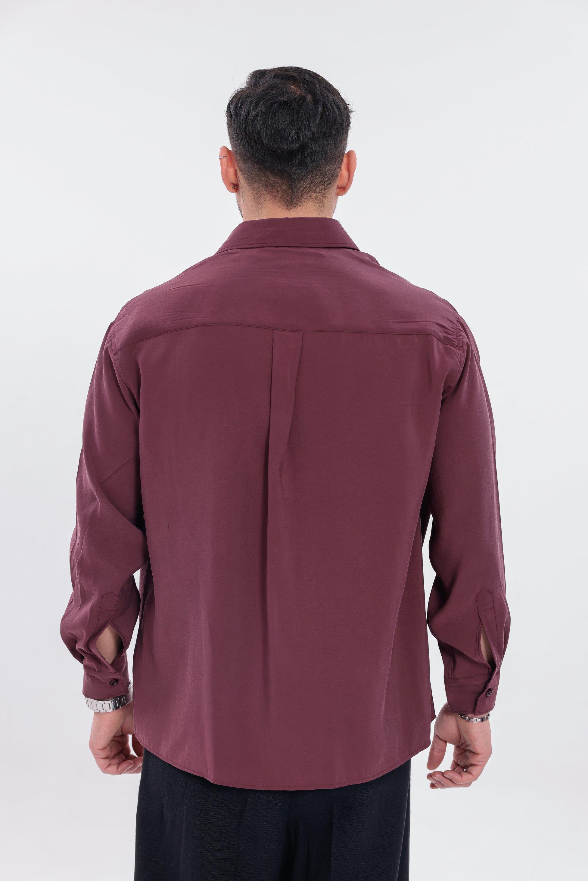 Oversize Modal Gömlek Bordo