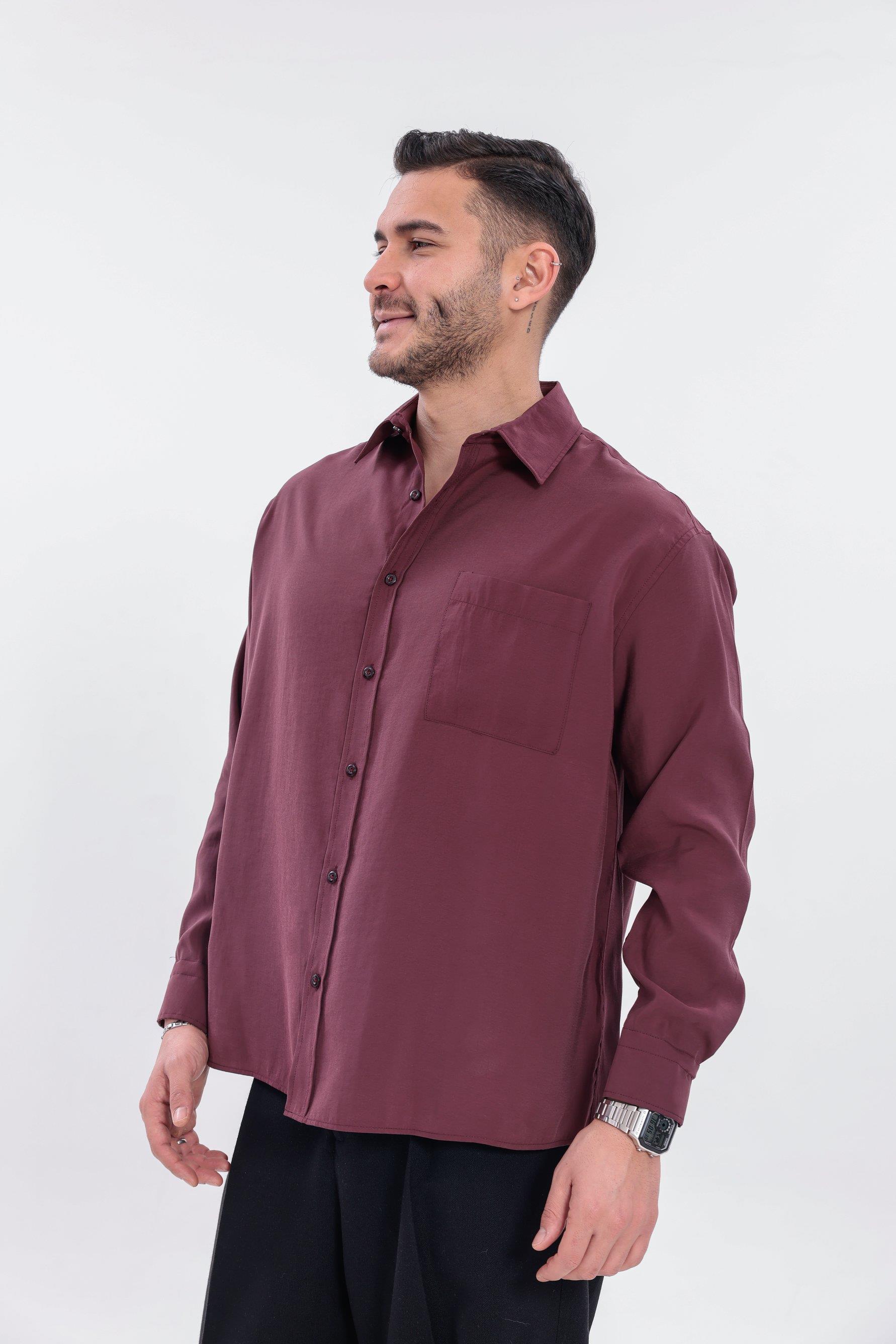 Oversize Modal Gömlek Bordo