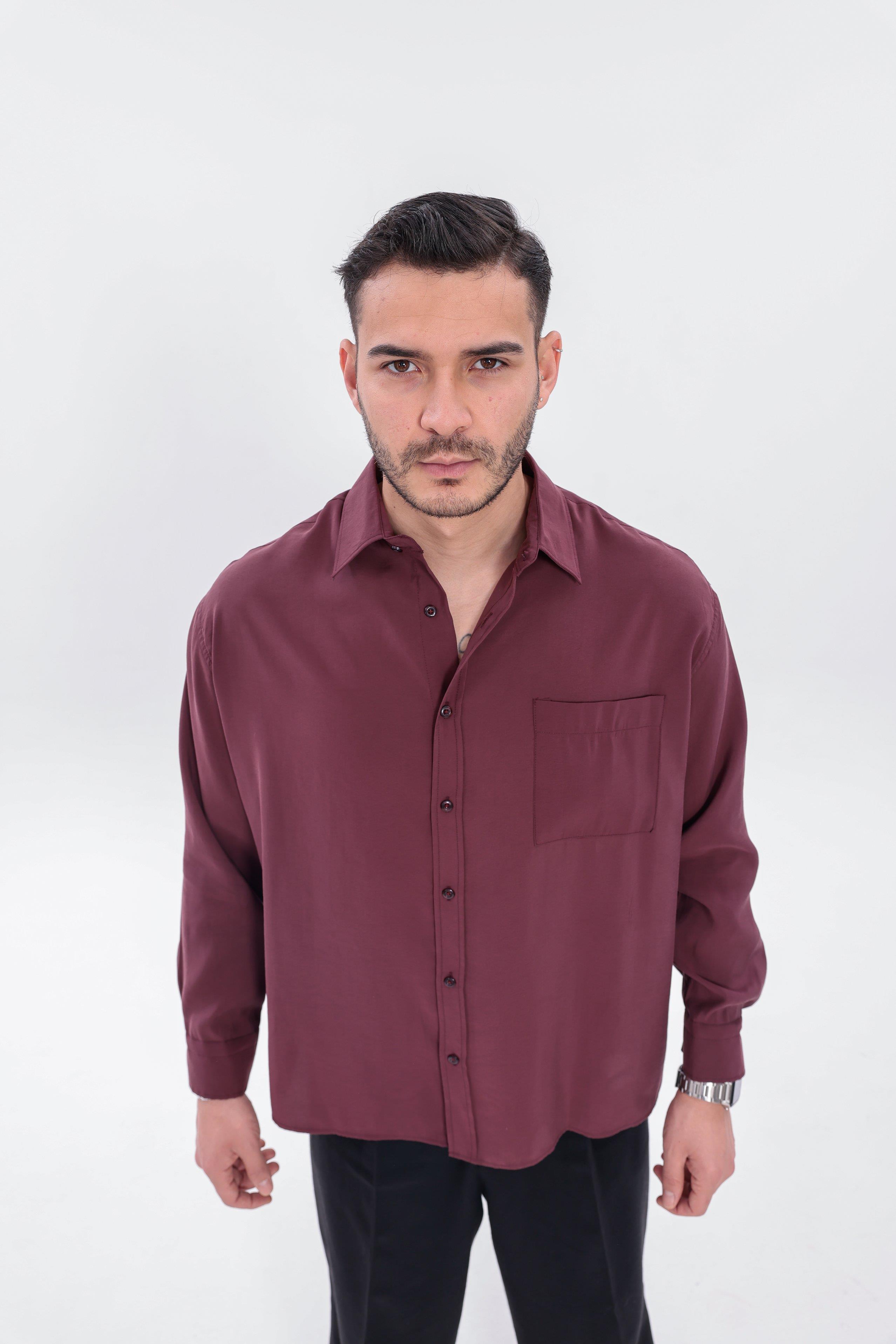 Oversize Modal Gömlek Bordo