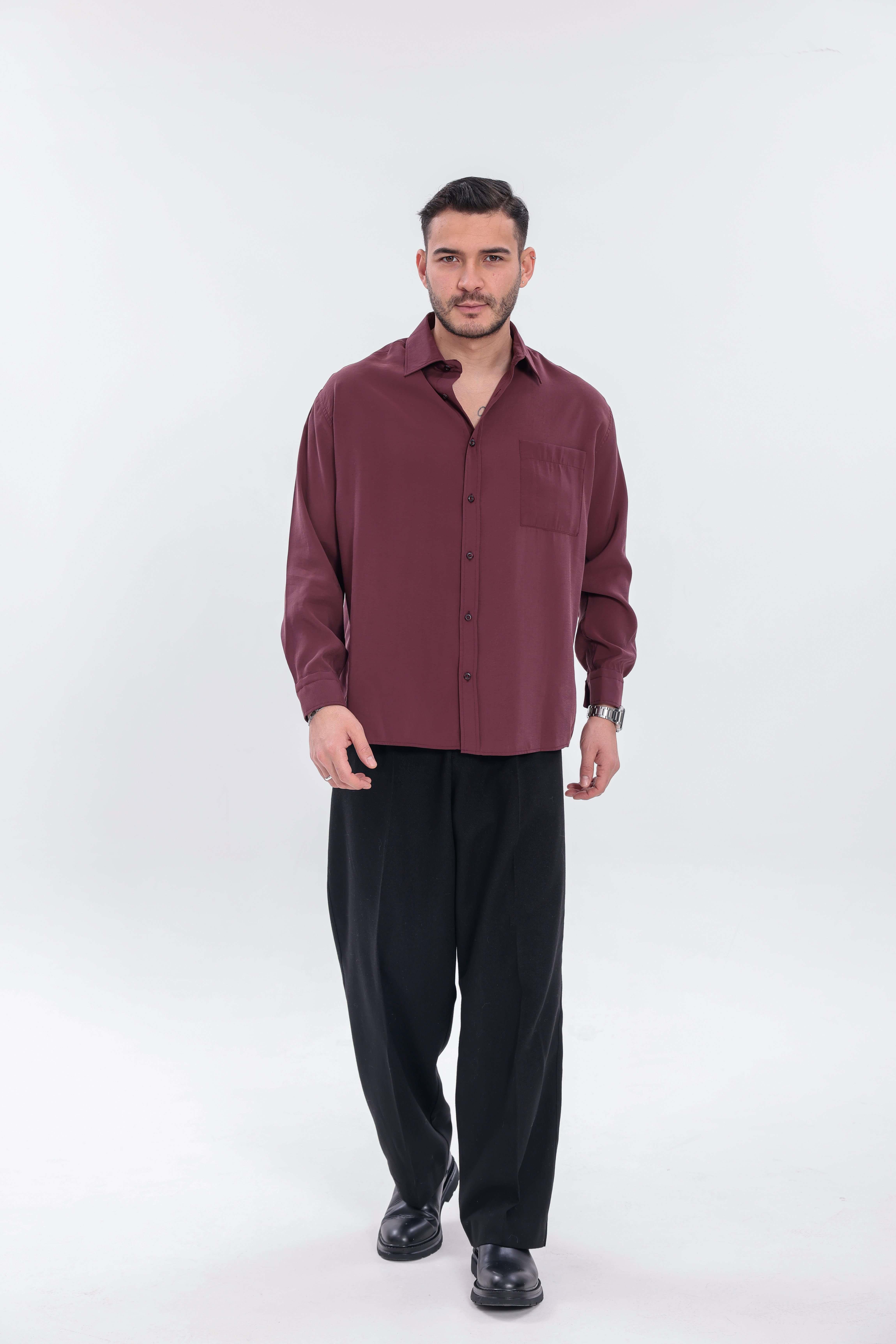 Oversize Modal Gömlek Bordo