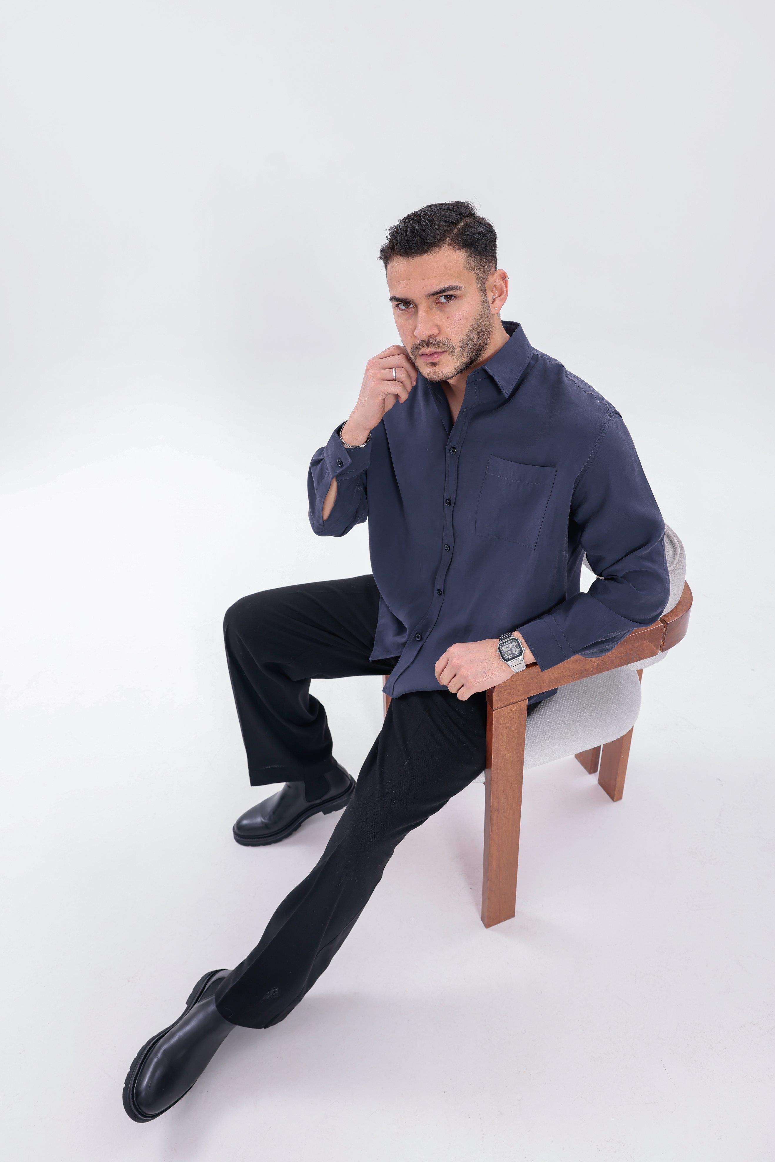 Oversize Modal Gömlek Lacivert