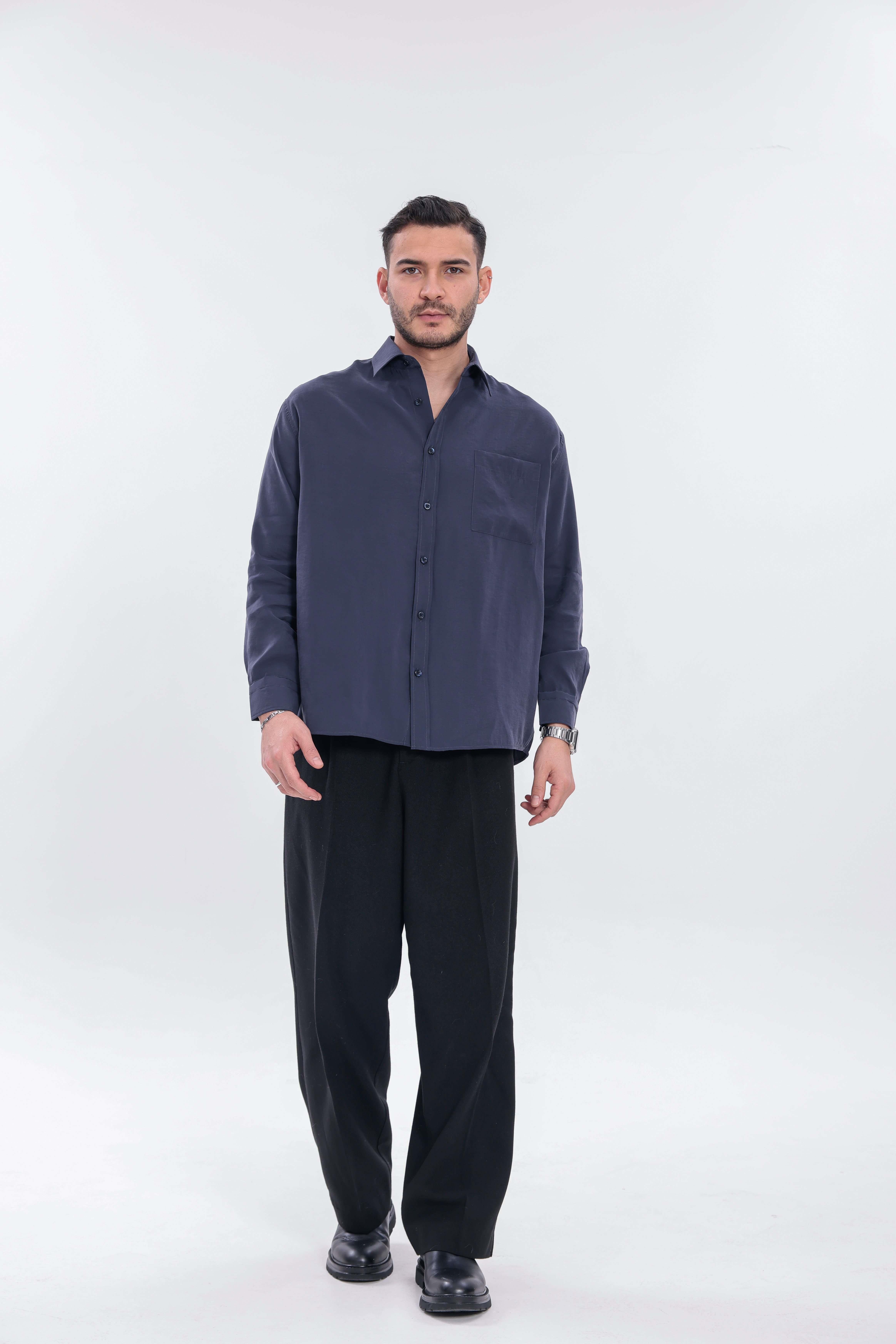 Oversize Modal Gömlek Lacivert