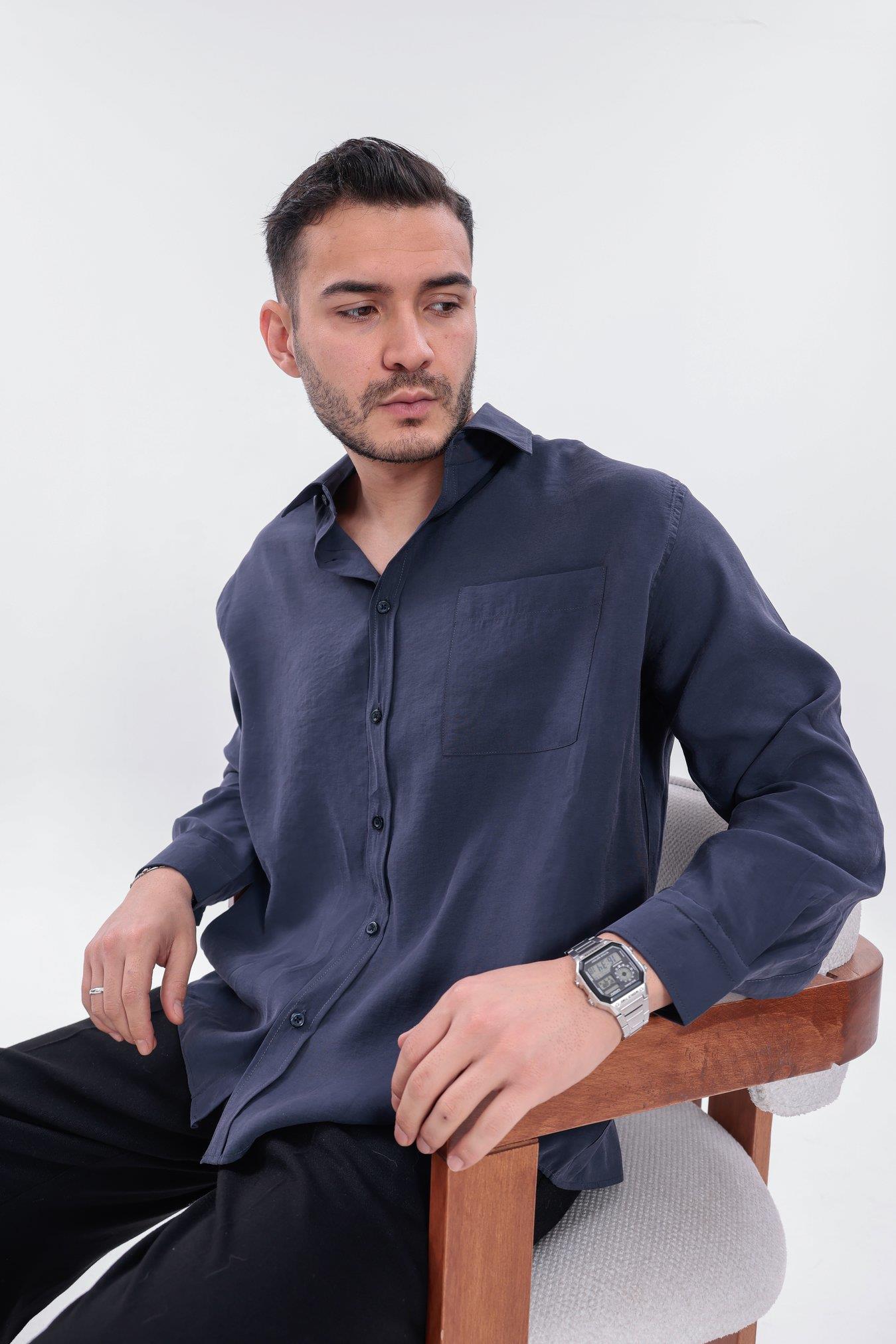 Oversize Modal Gömlek Lacivert