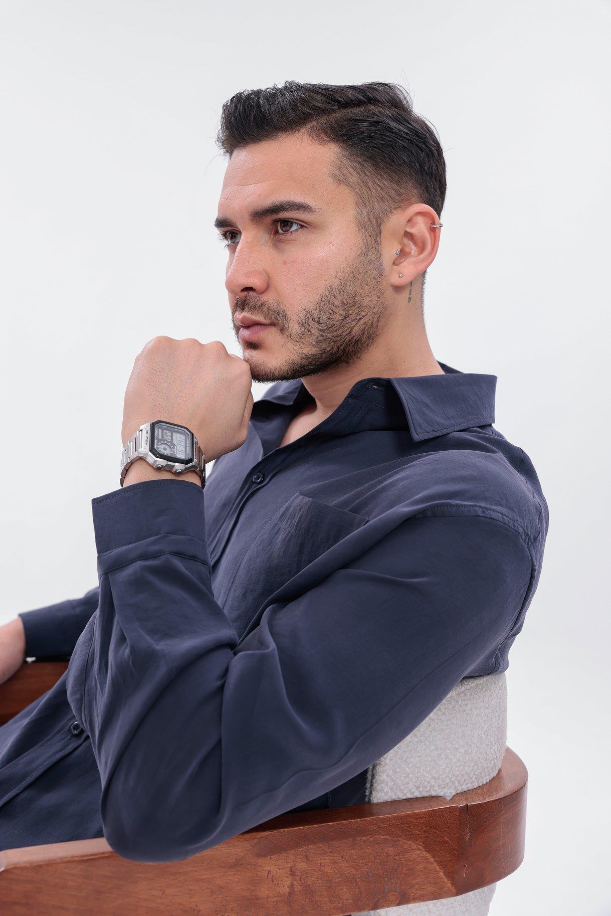 Oversize Modal Gömlek Lacivert