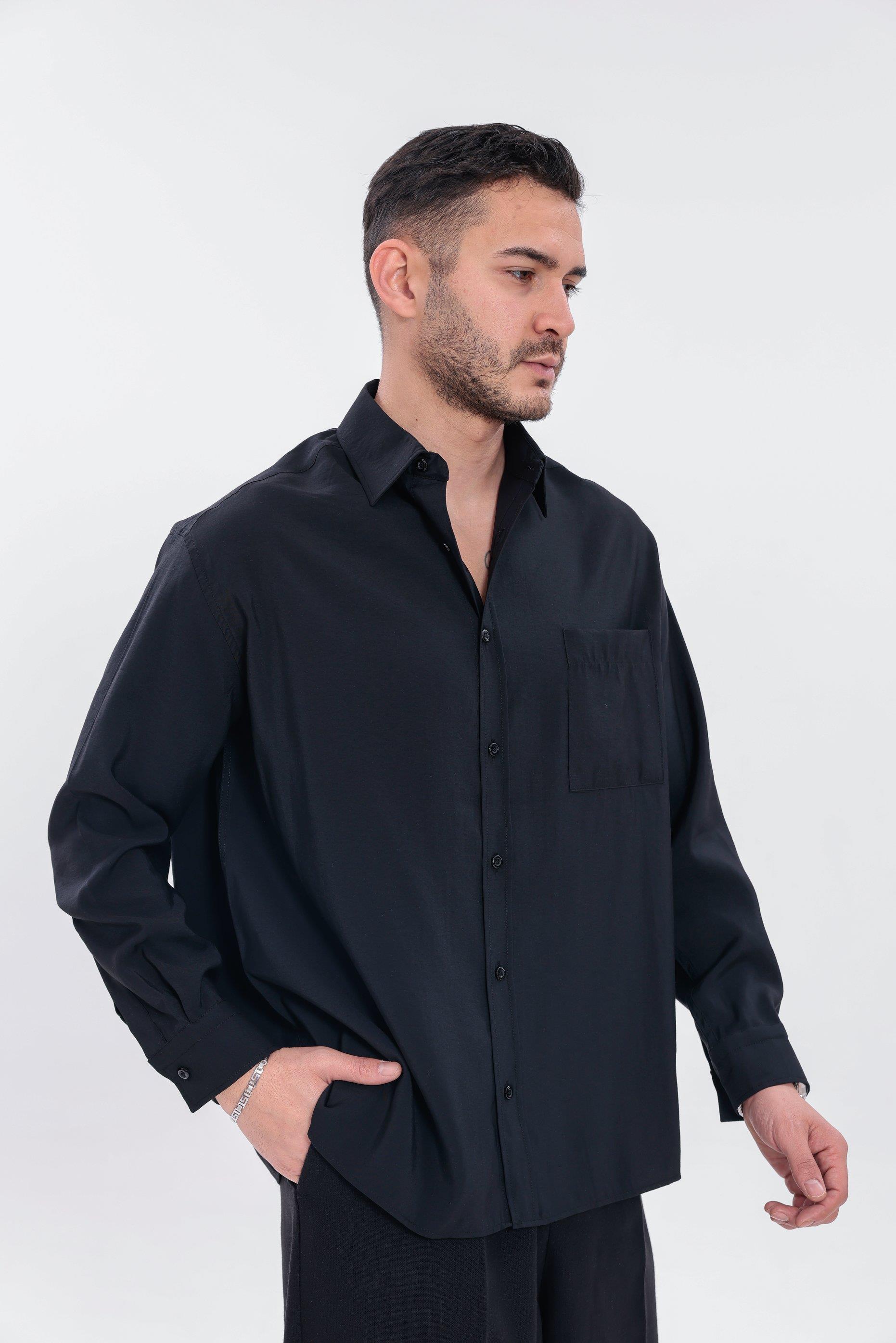 Oversize Modal Gömlek Siyah