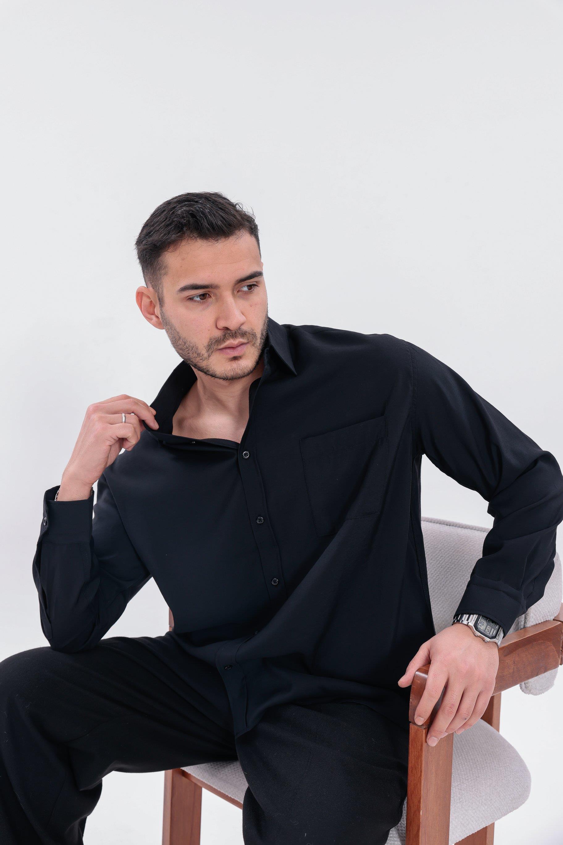 Oversize Modal Gömlek Siyah