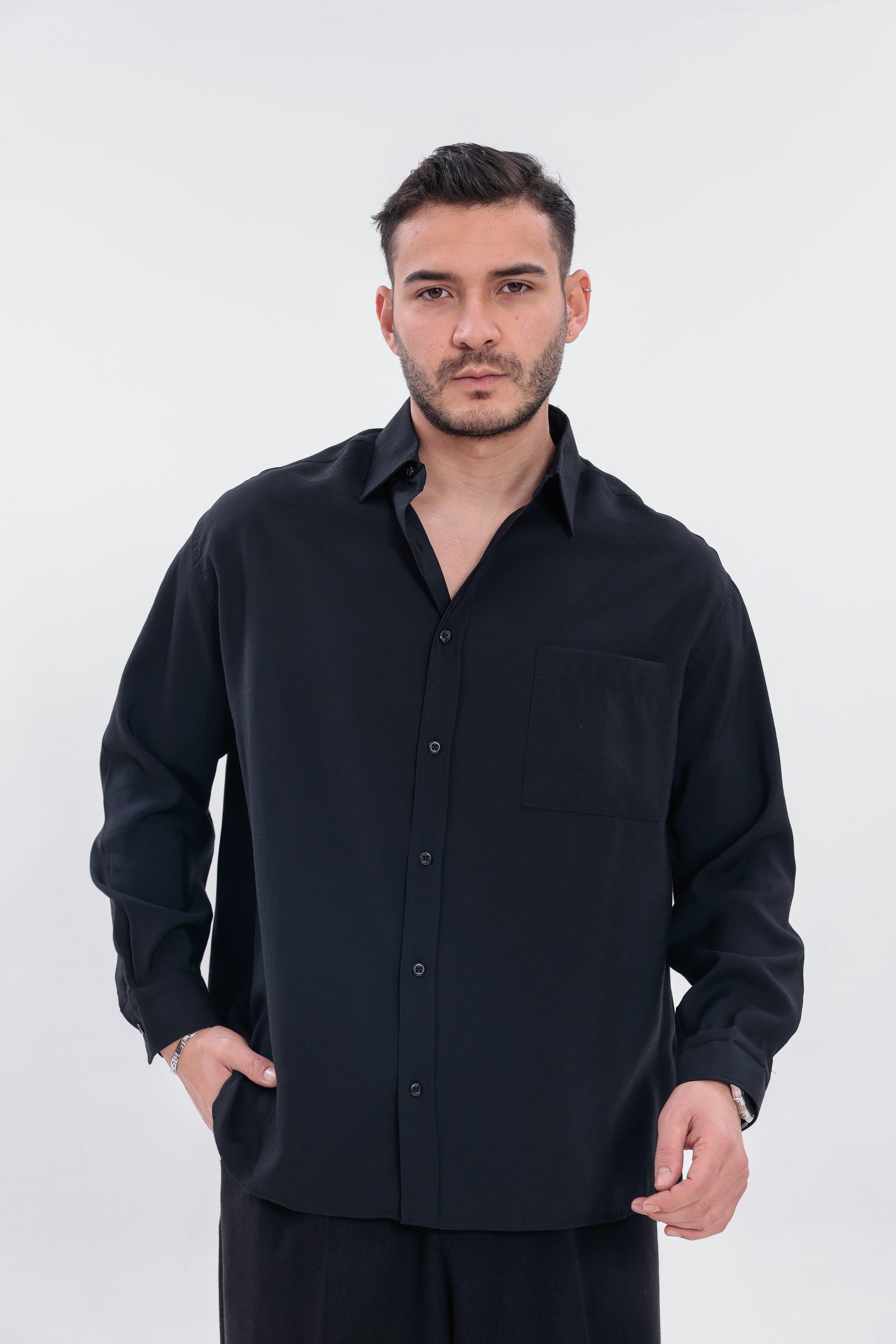 Oversize Modal Gömlek Siyah