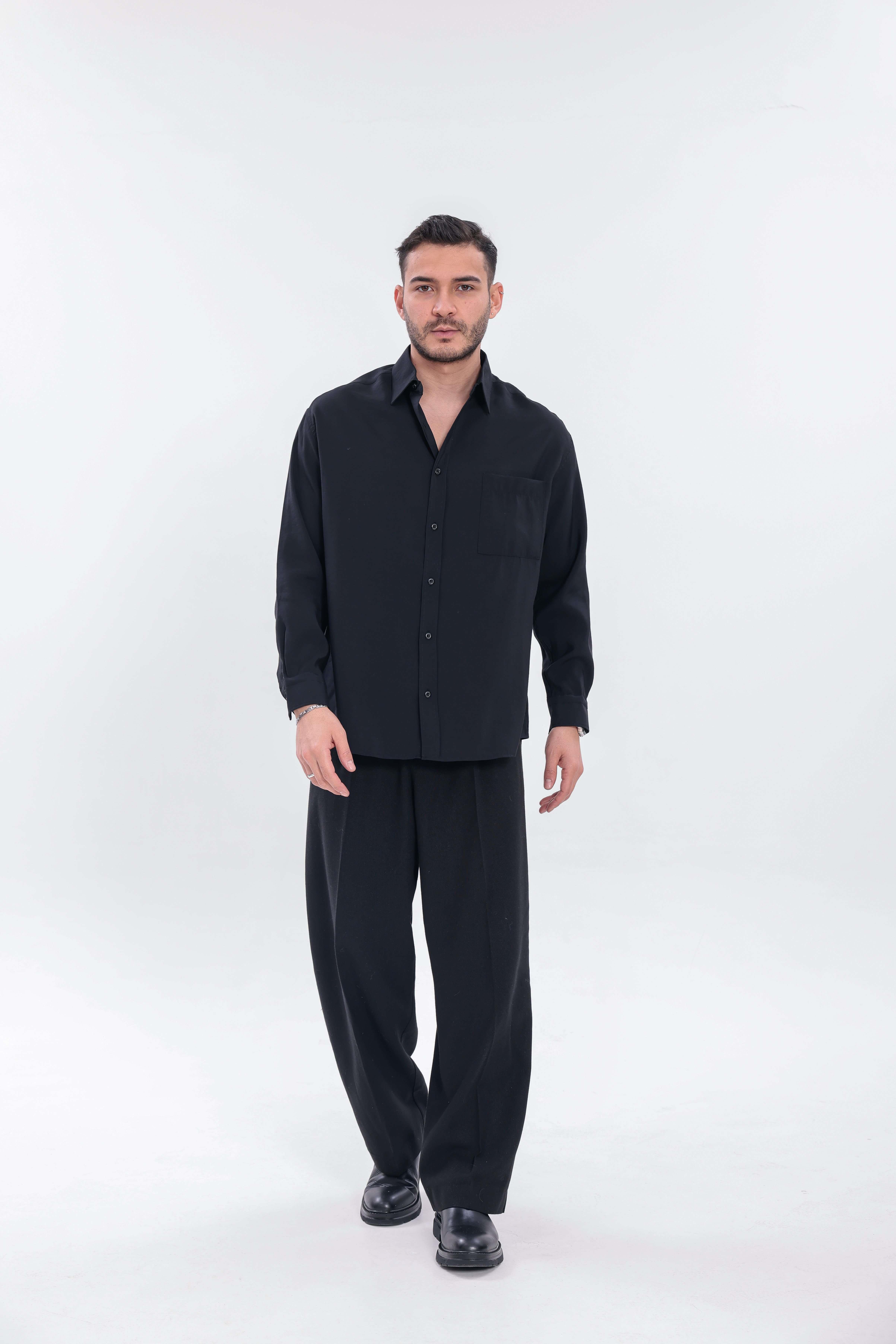 Oversize Modal Gömlek Siyah