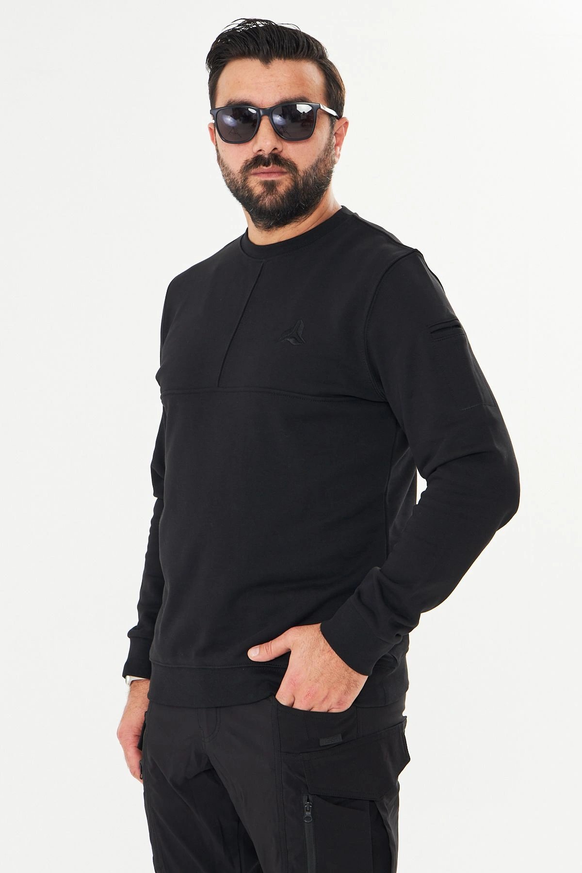 Bisiklet Yaka %100 Pamuk Sweat Siyah