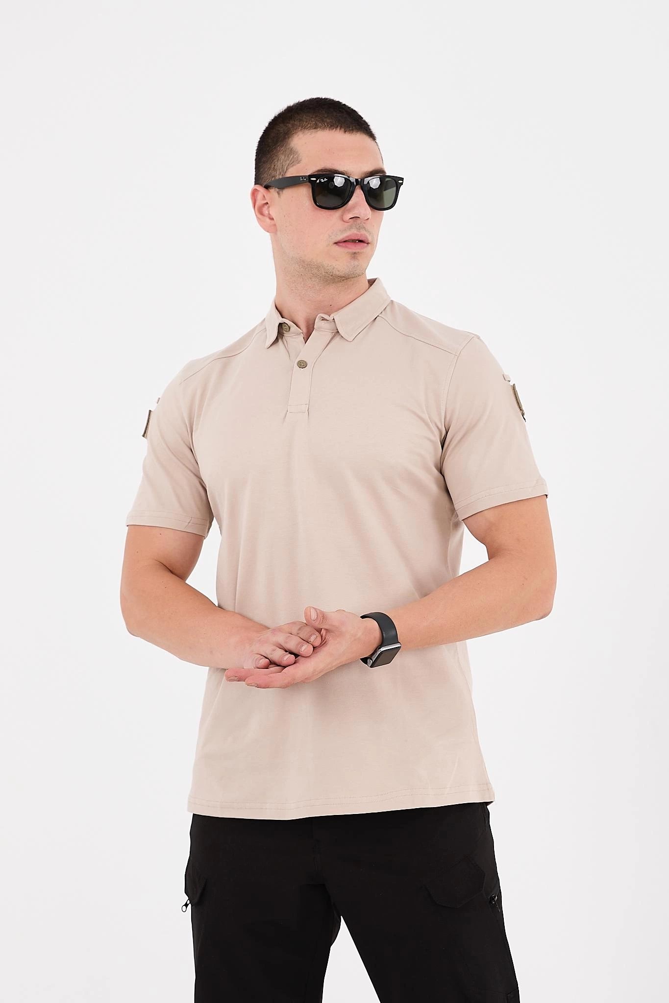 Polo Yaka Taktik Tshirt Bej