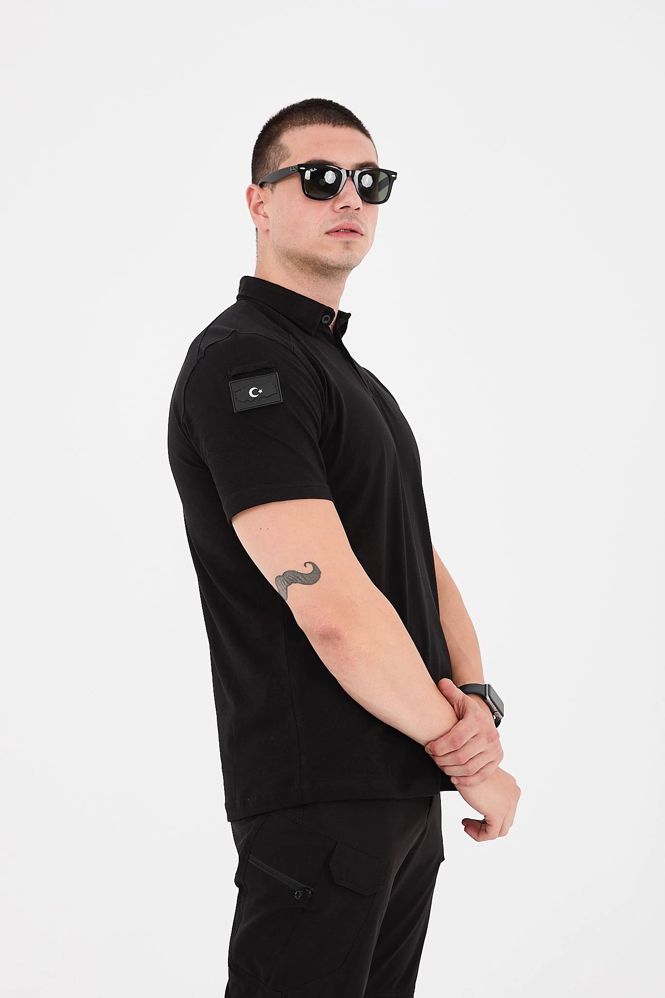 Polo Yaka Taktik Tshirt Siyah