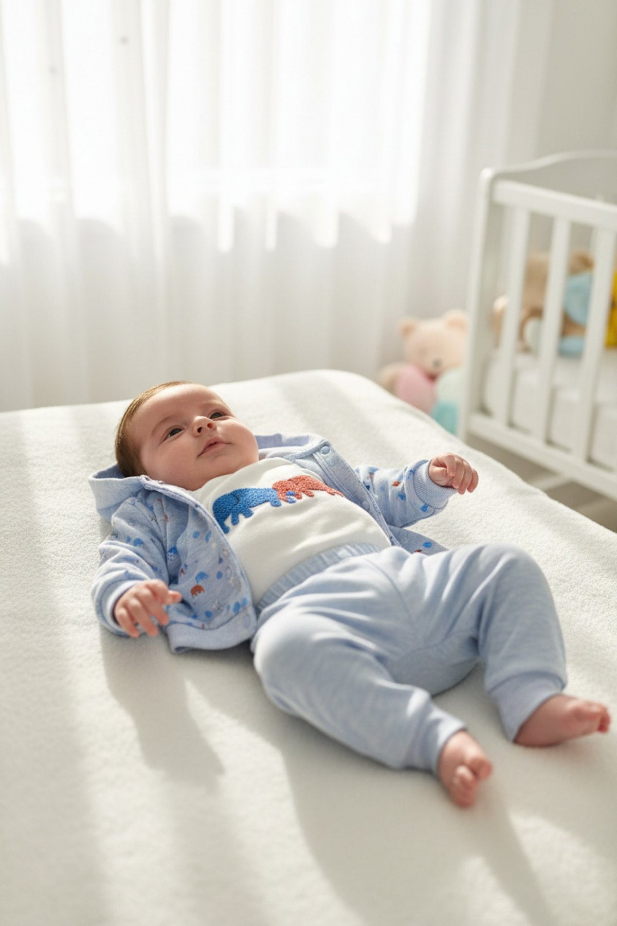 Bebek Erkek 3’lü Takım – Desenli Ceket, Nakışlı Body ve Pantolon