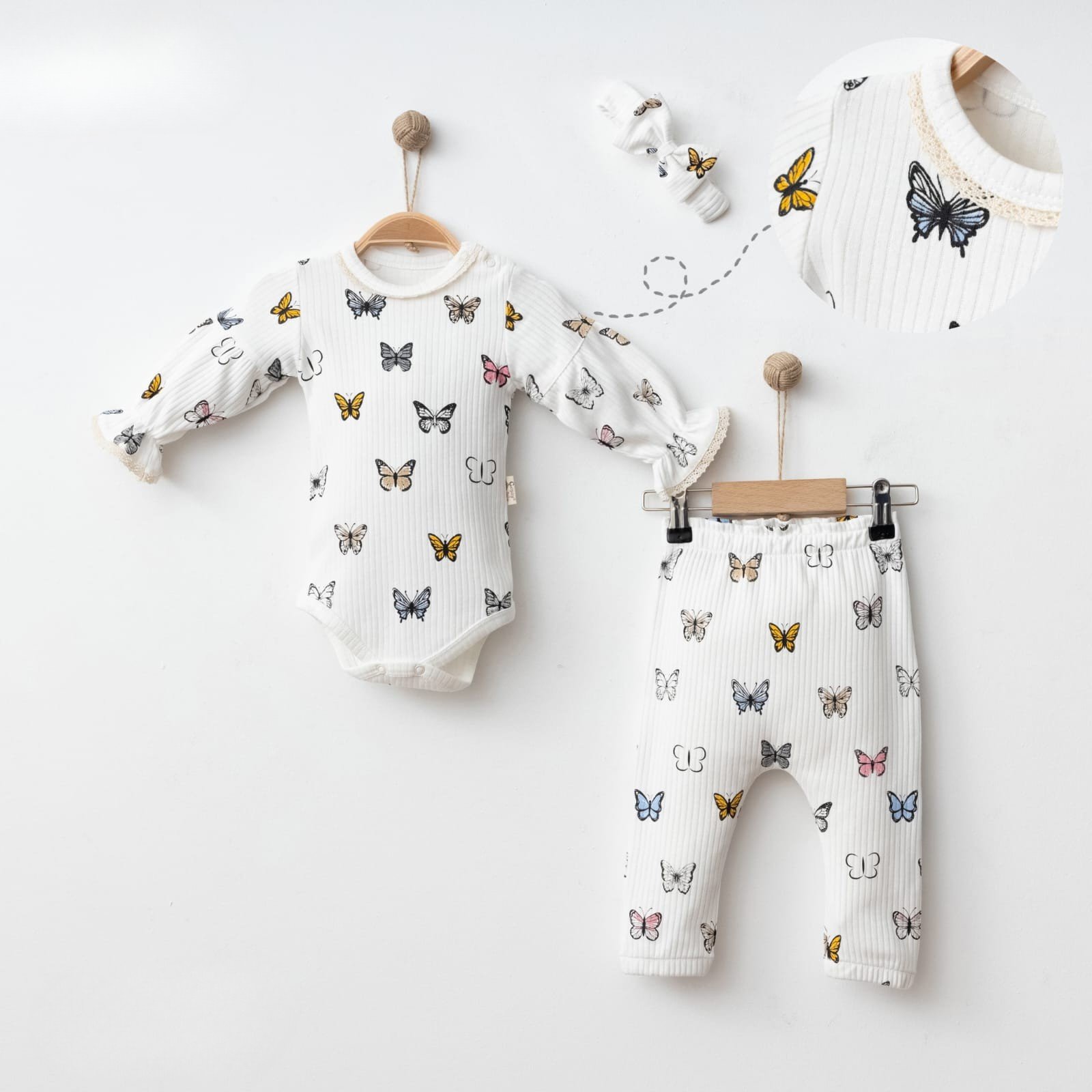 Kelebek Baskılı 3'lü takım