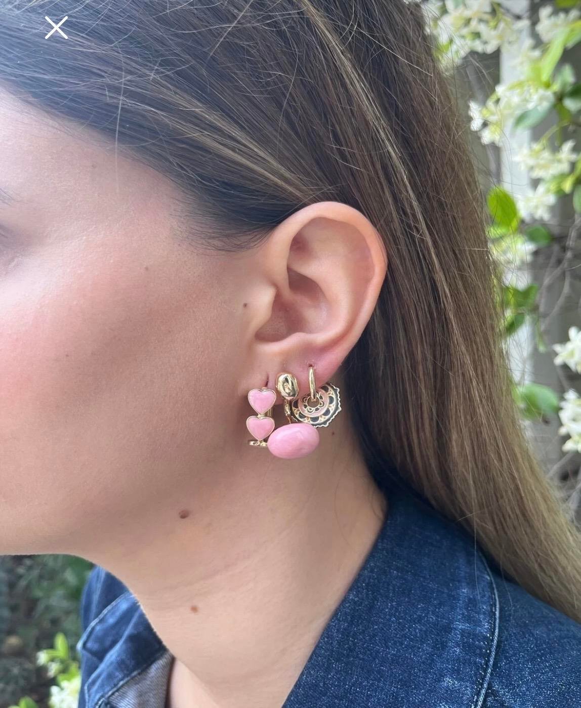 Pembe Kalpli Etnik Desenli Çelik 3'lü Küpe – Zarif ve Şık Tasarım